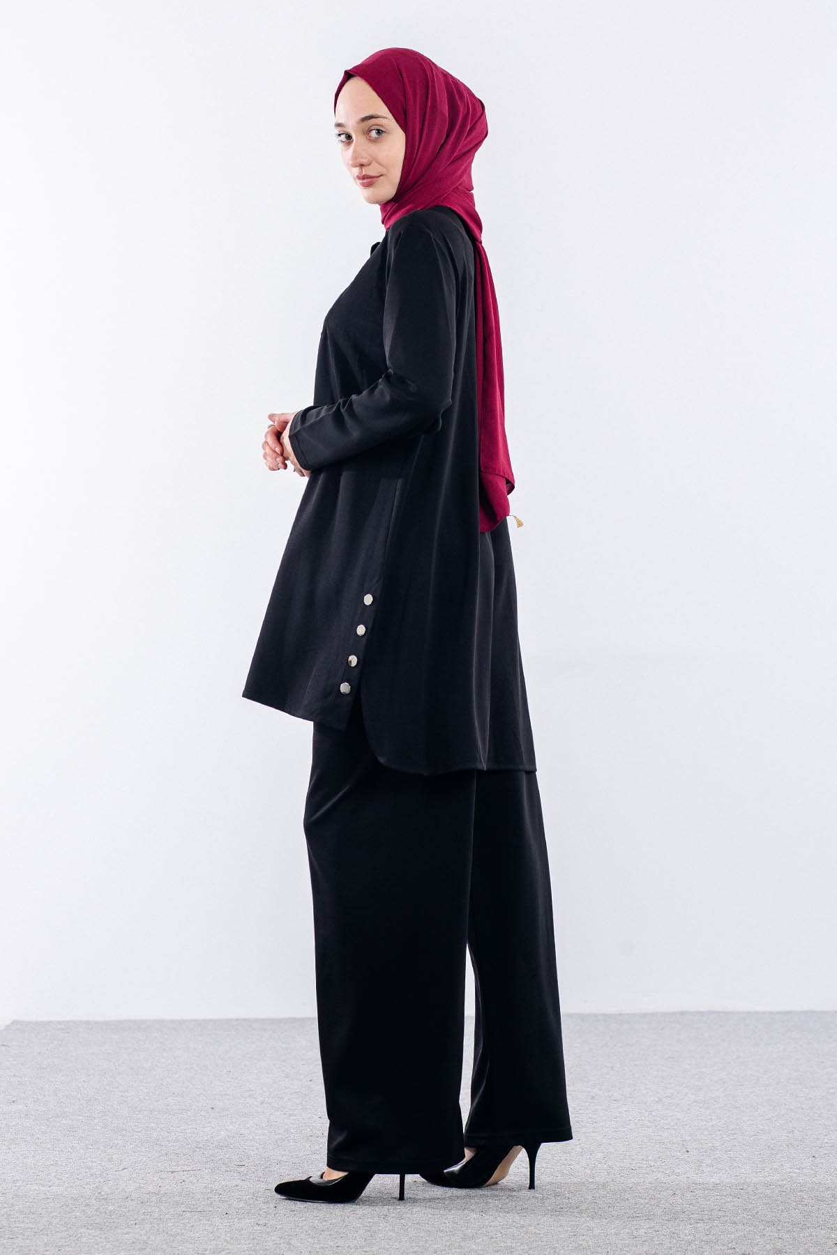 564 Takim 40-46 Dugme Detayli - Siyah - 3