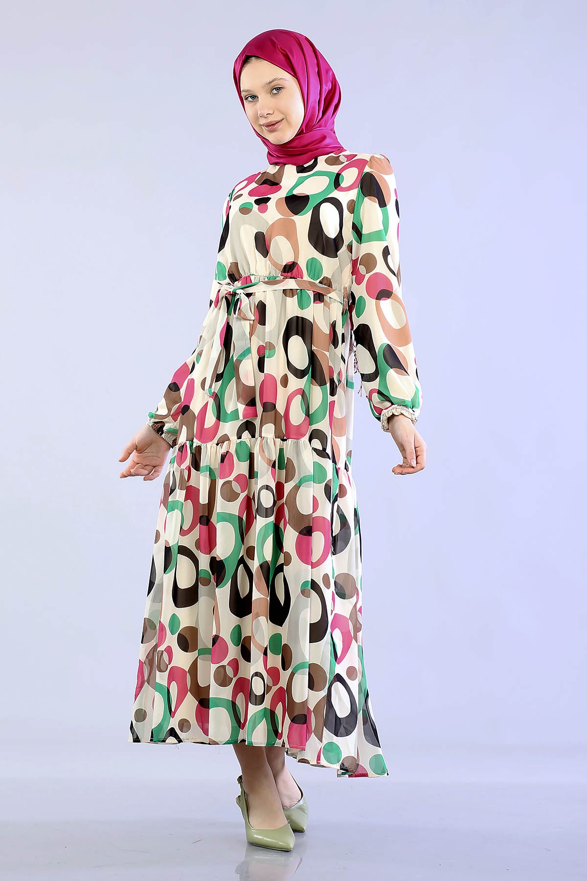 5665 Oval D. Elbise 38-46 - Fusya - 1