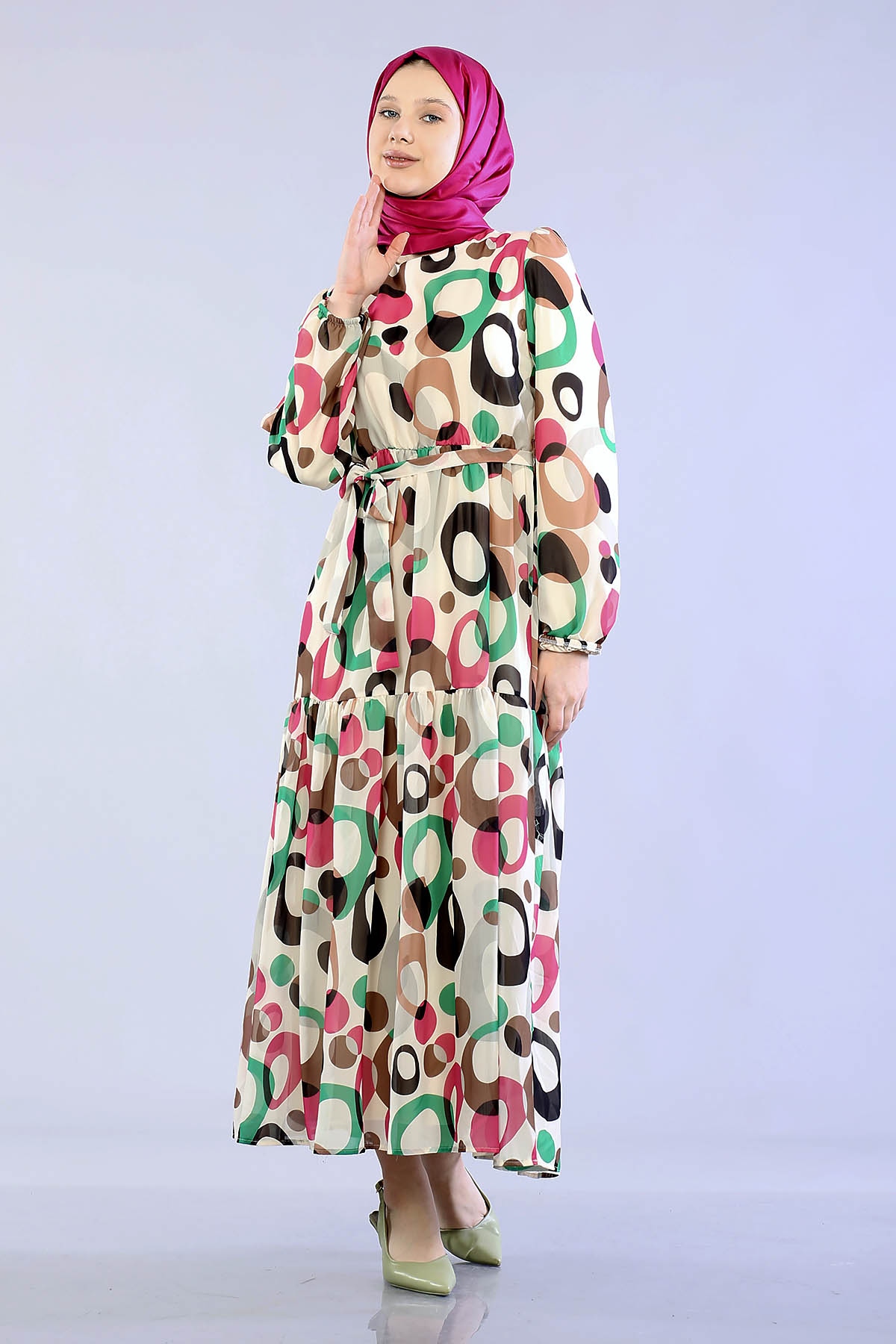 5665 Oval D. Elbise 38-46 - Fusya - 3