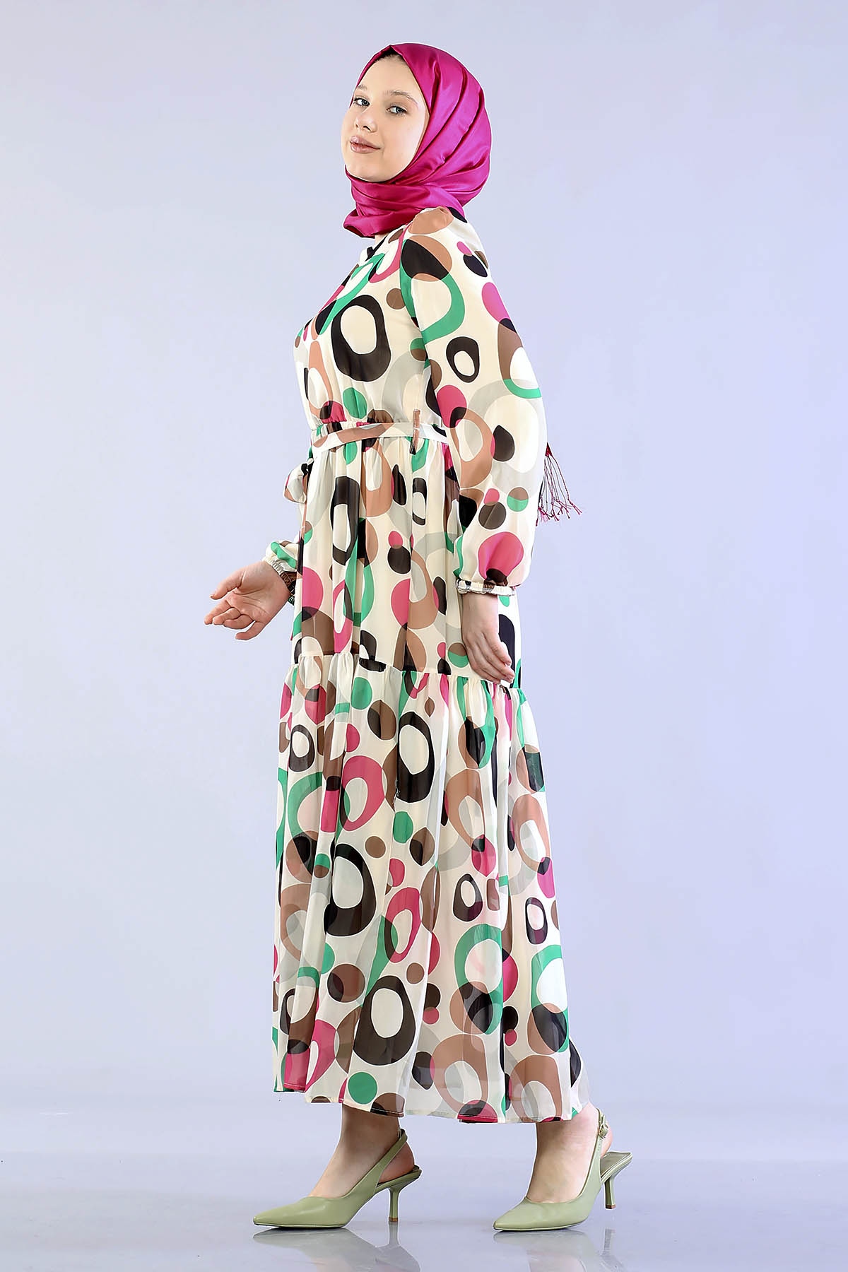 5665 Oval D. Elbise 38-46 - Fusya - 5