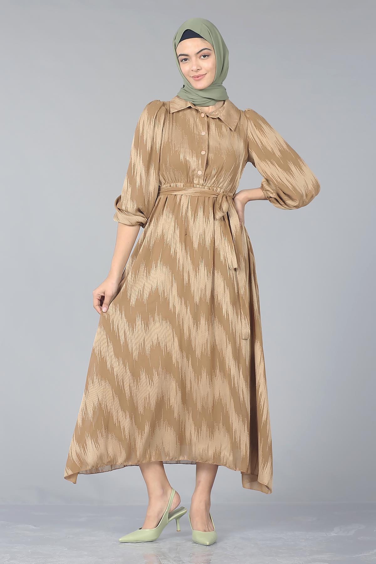 5667 Elbise 38-44 - Kahve - 1