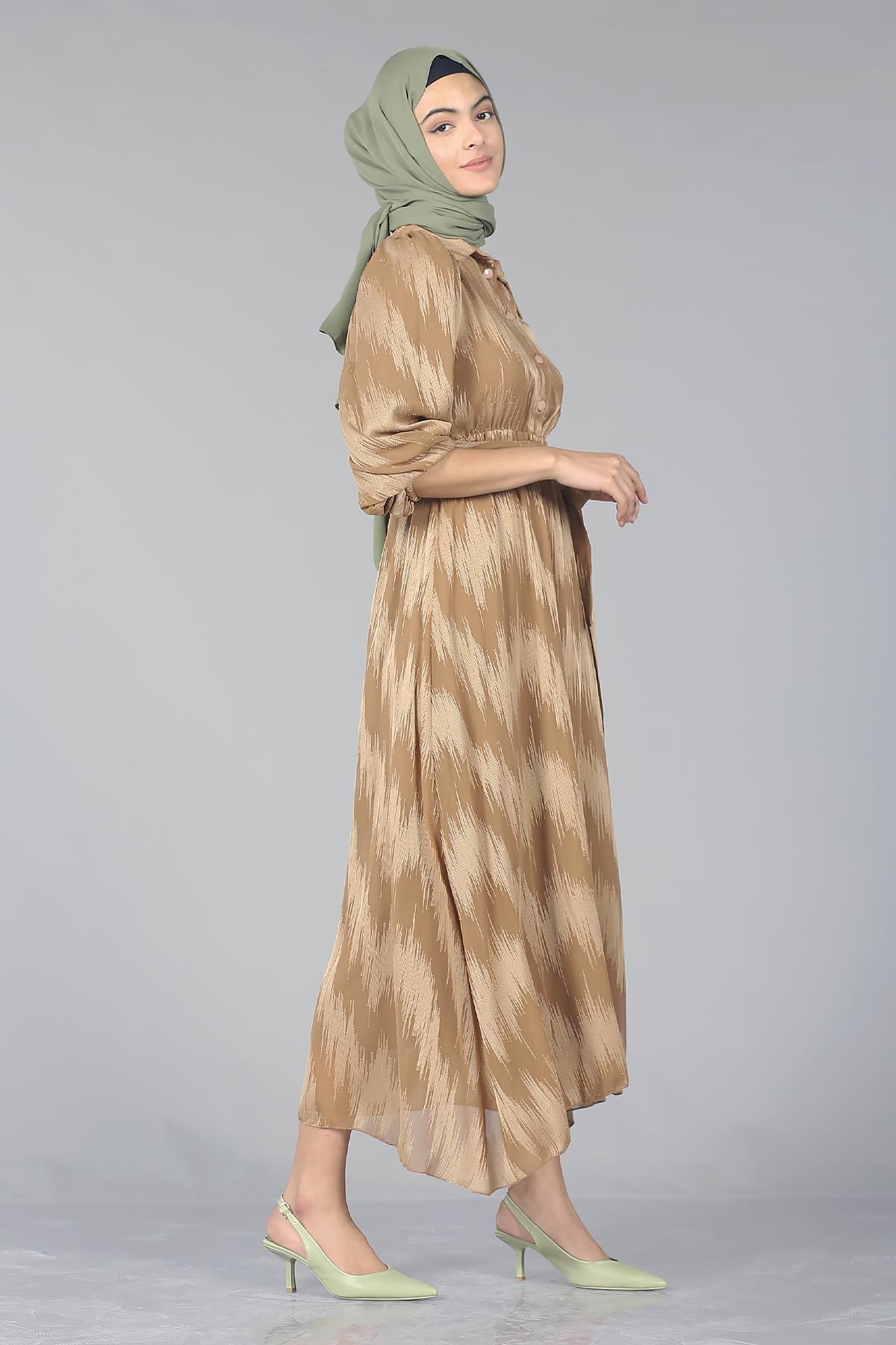 5667 Elbise 38-44 - Kahve - 2