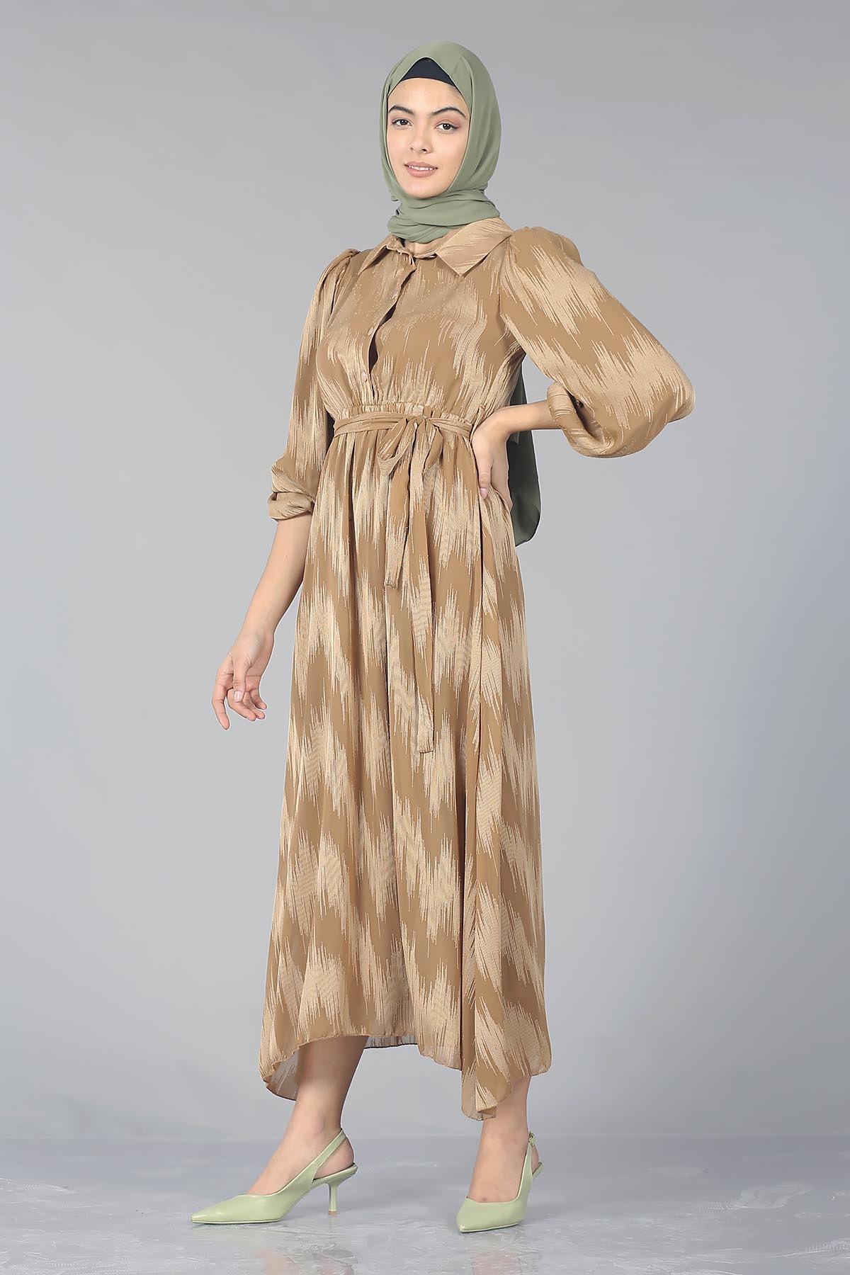 5667 Elbise 38-44 - Kahve - 3