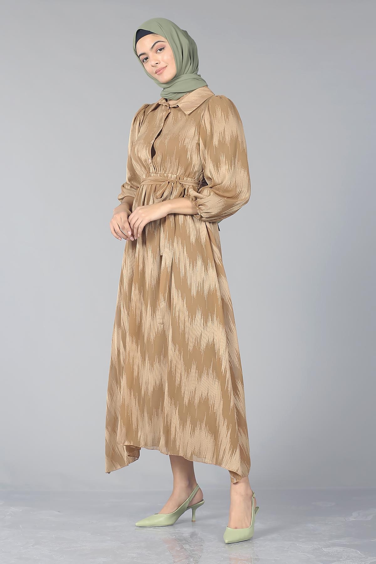 5667 Elbise 38-44 - Kahve - 4