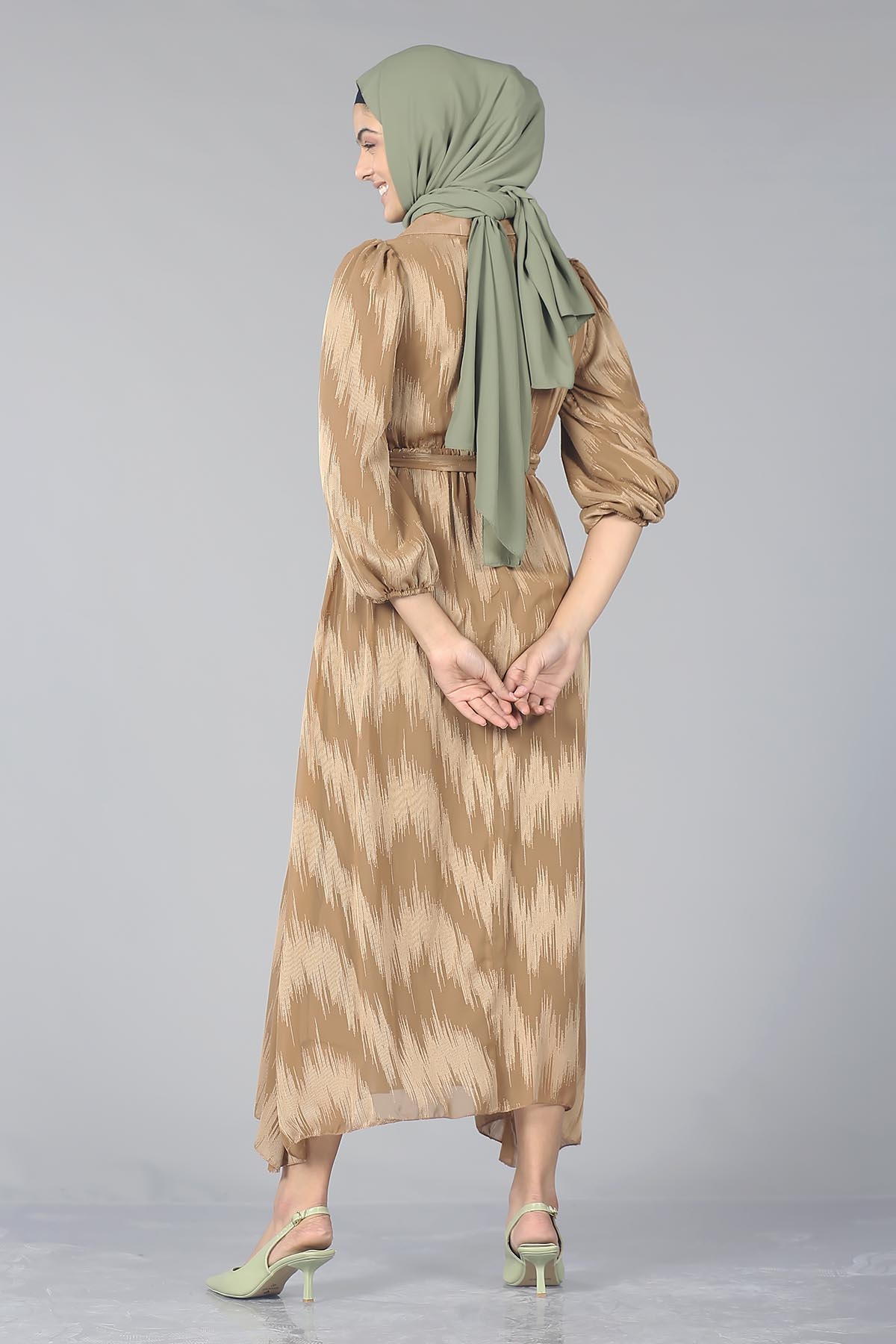 5667 Elbise 38-44 - Kahve - 5