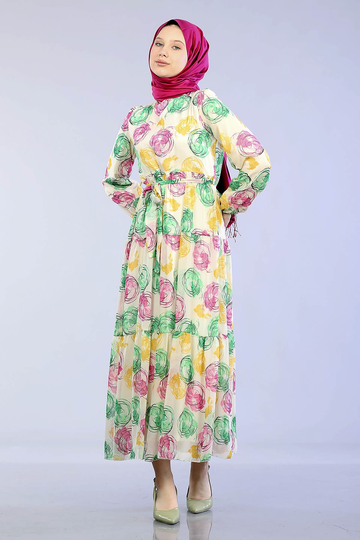 5671 O.çizgi Elbise 38-44 - Fusya - 1