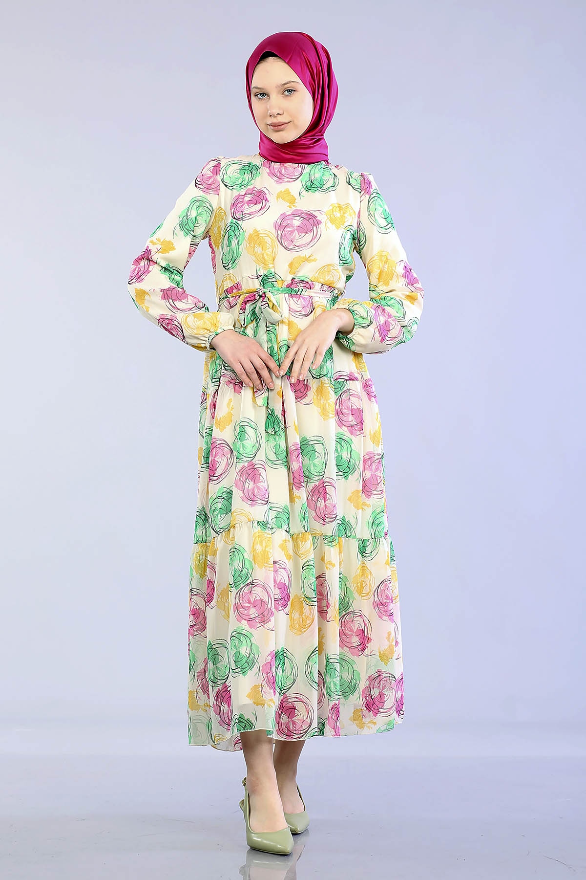 5671 O.çizgi Elbise 38-44 - Fusya - 2