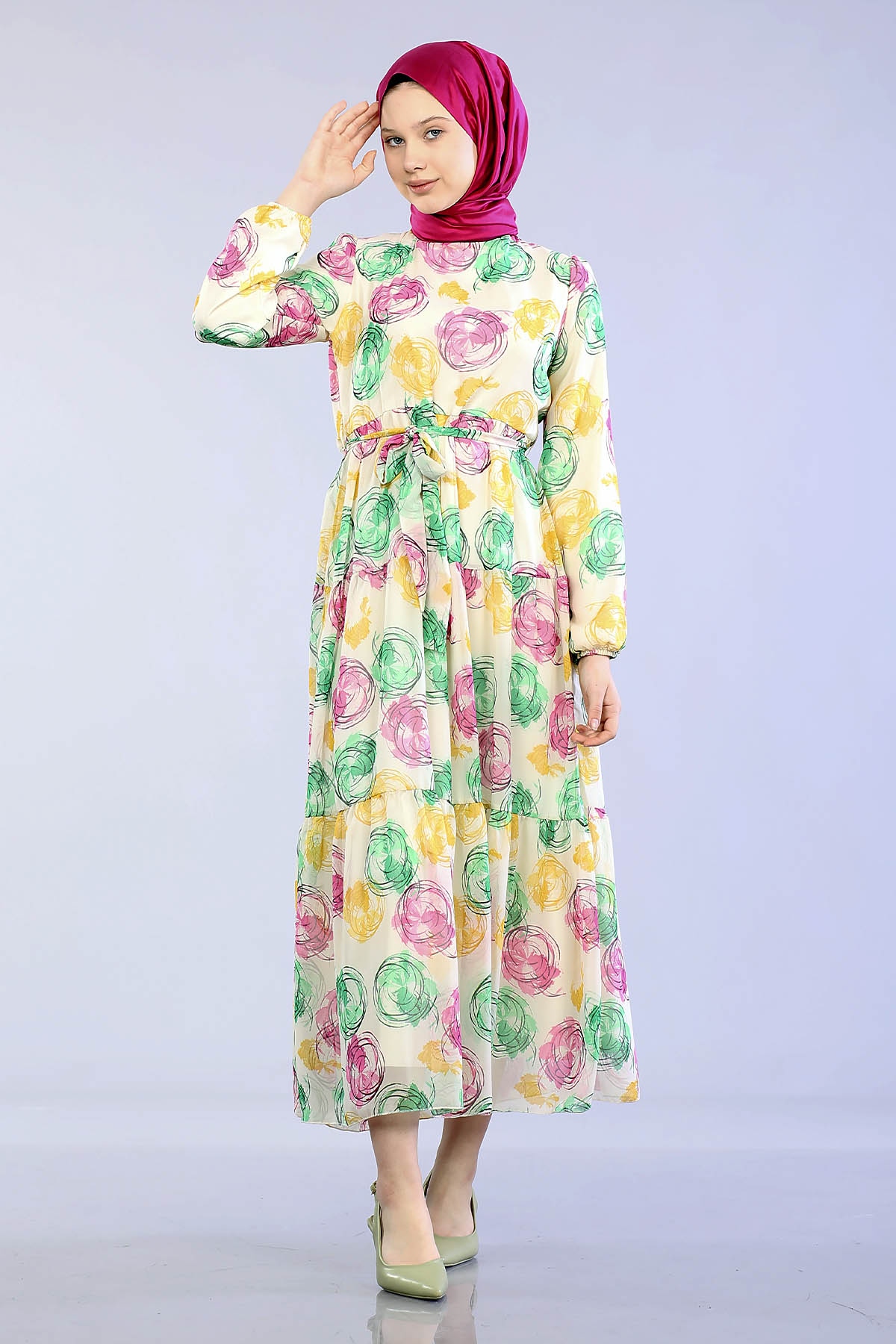 5671 O.çizgi Elbise 38-44 - Fusya - 3