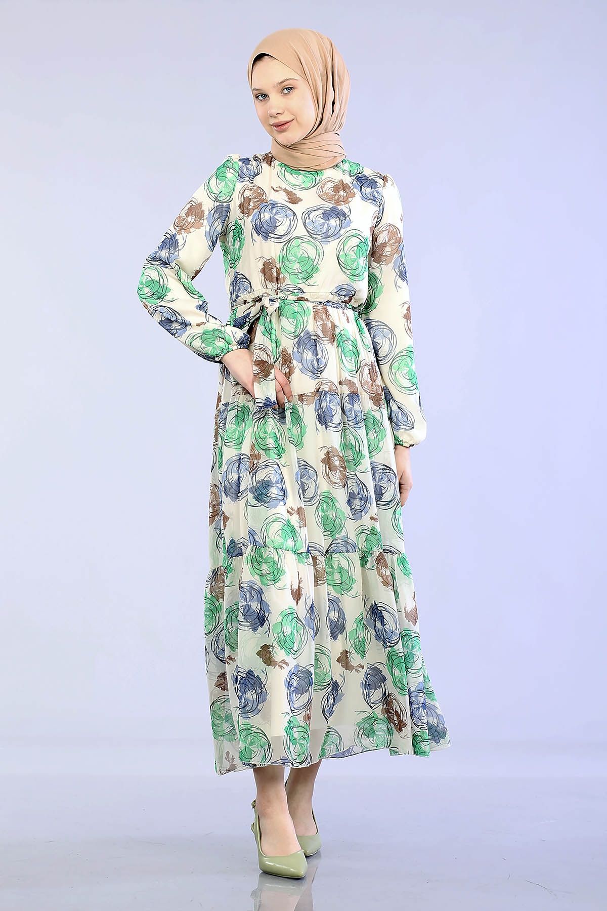 5671 O.çizgi Elbise 38-44 - Mavi - 1