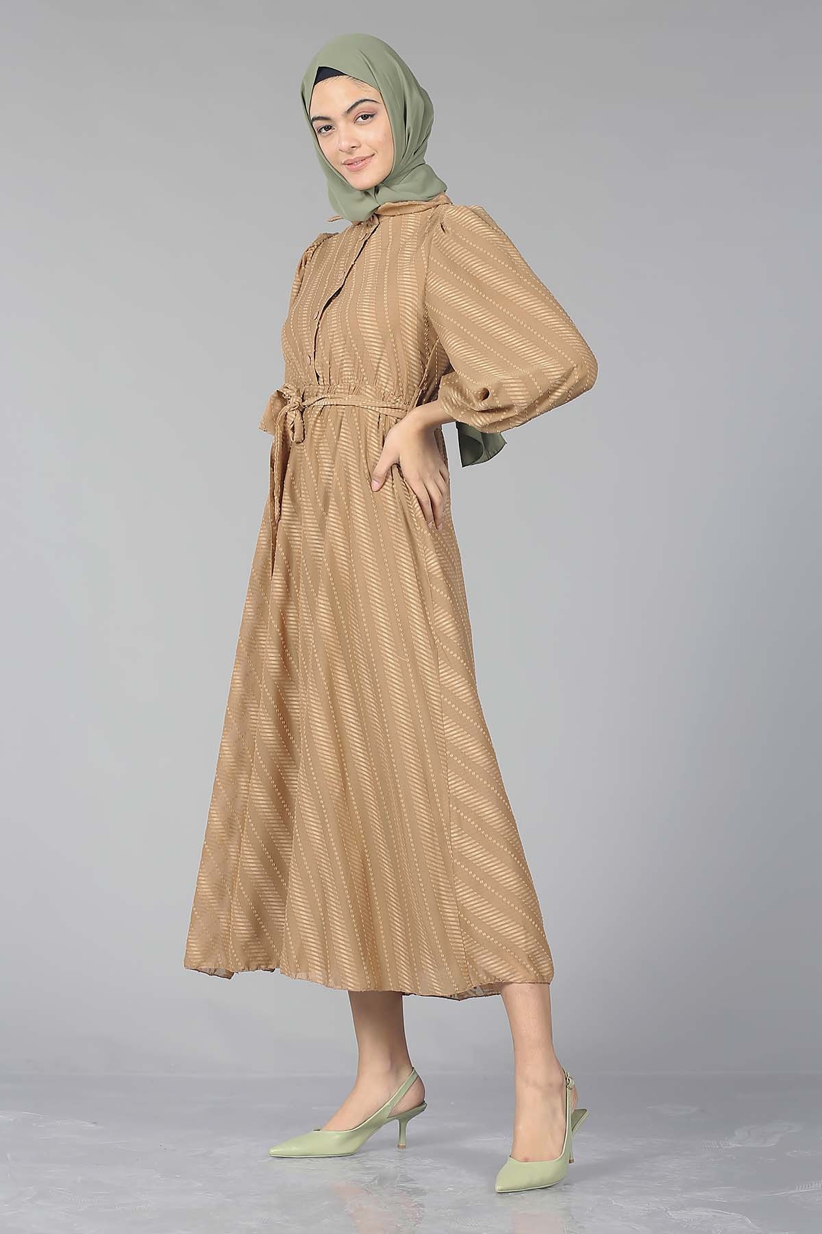 5683 Elbise 38-44 - Kahve - 1