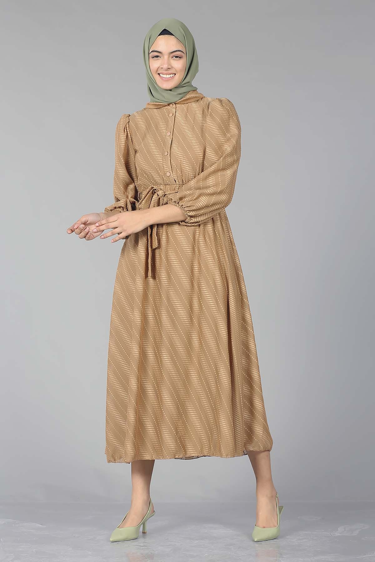 5683 Elbise 38-44 - Kahve - 2