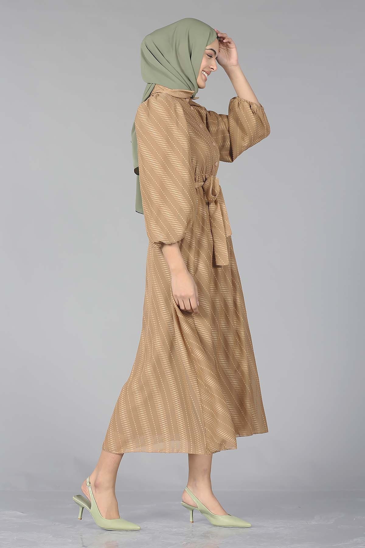 5683 Elbise 38-44 - Kahve - 3