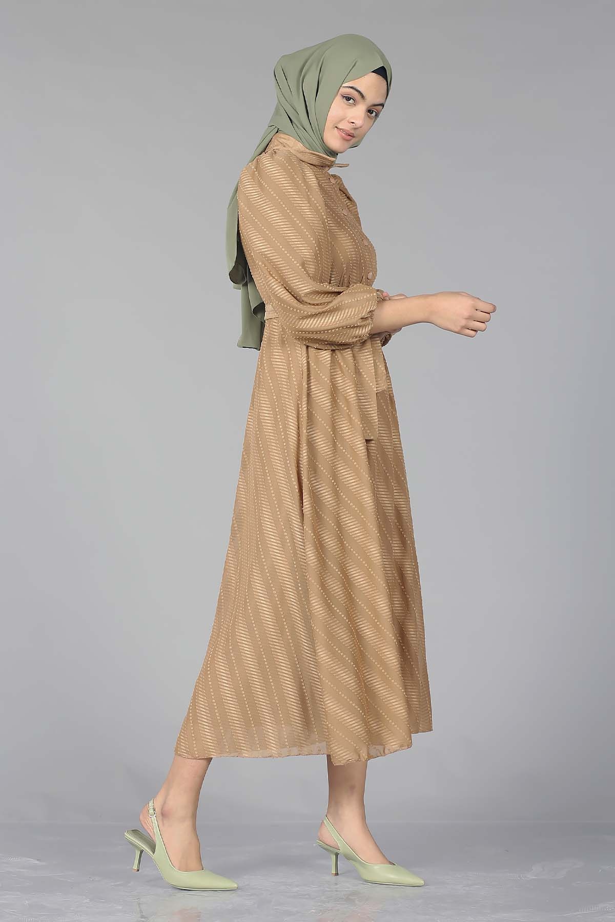 5683 Elbise 38-44 - Kahve - 4