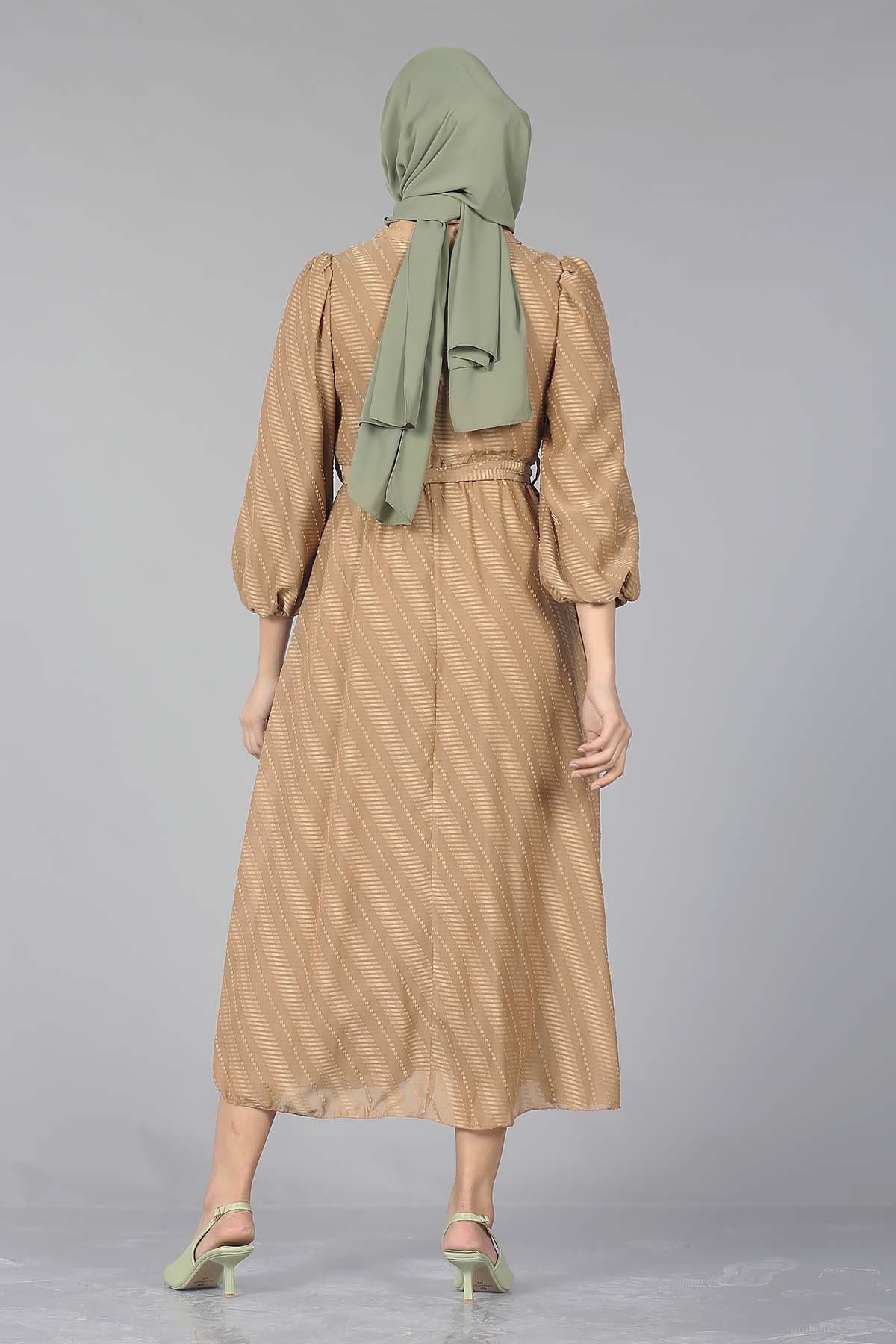 5683 Elbise 38-44 - Kahve - 5