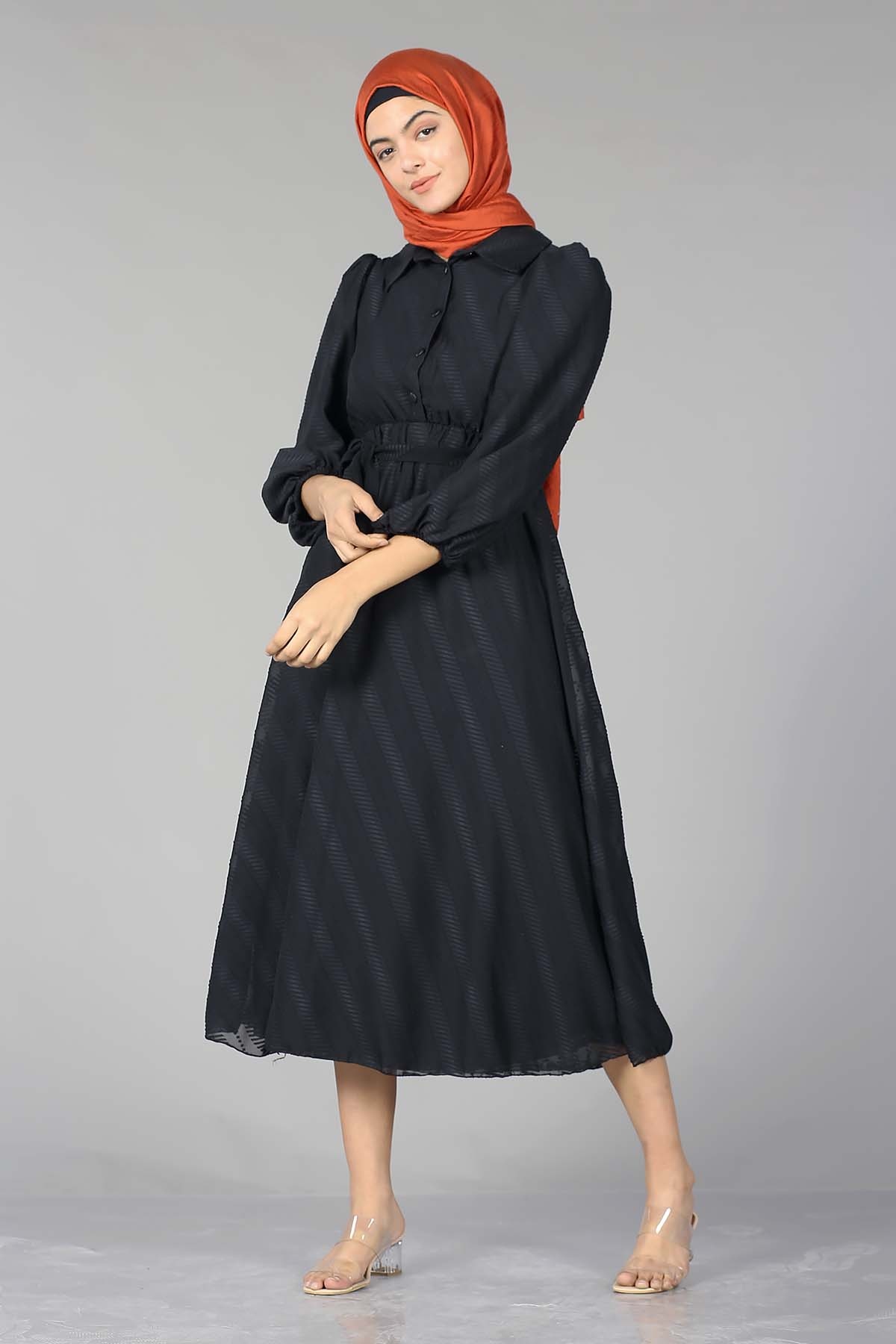 5683 Elbise 38-44 - Siyah - 1