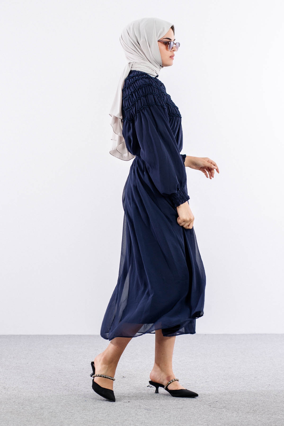 5708 şifon Elbise 1-2 - Lacivert - 2