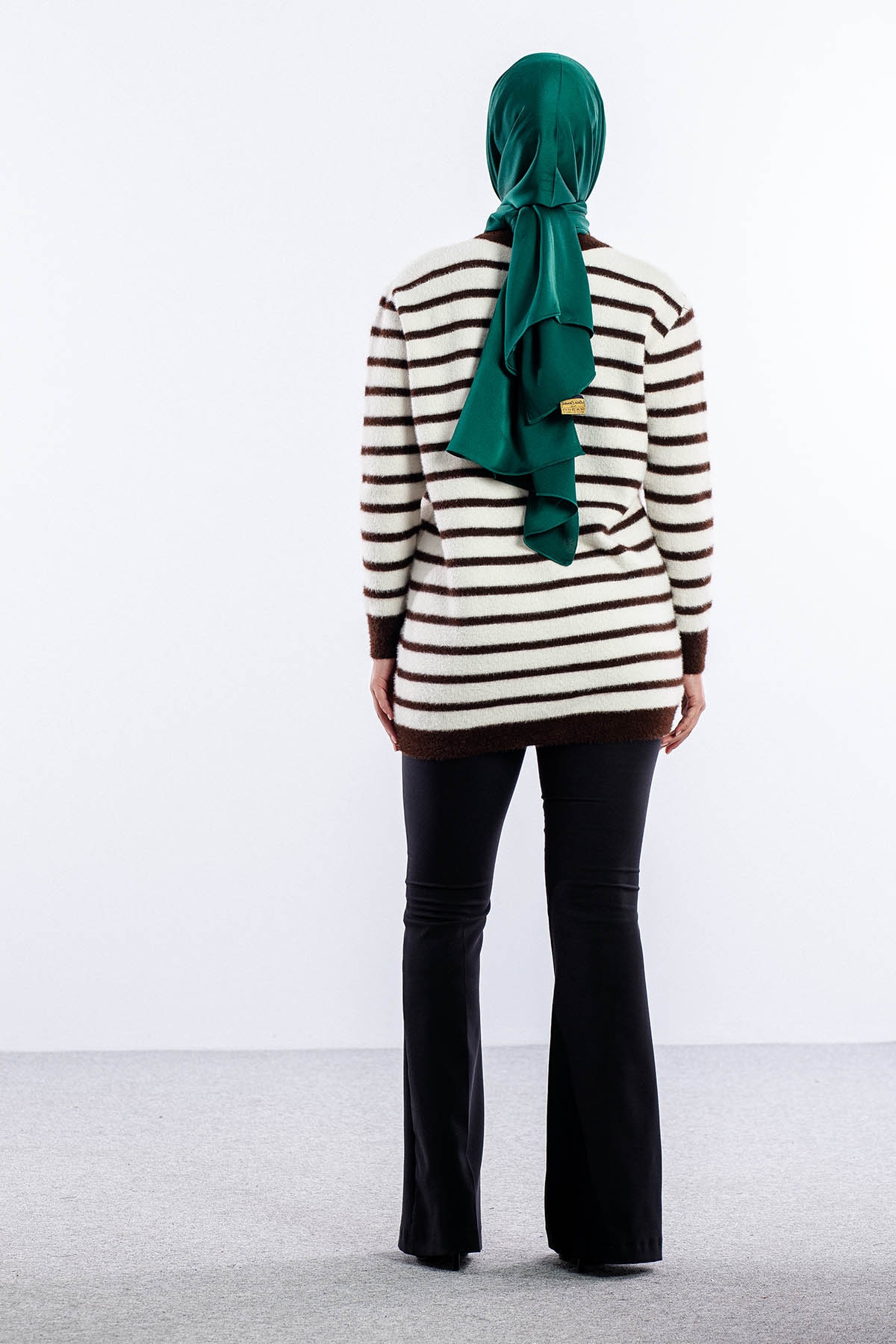 5733 Pelus Hirka Tek Cizgili - Kahve-krem - 4