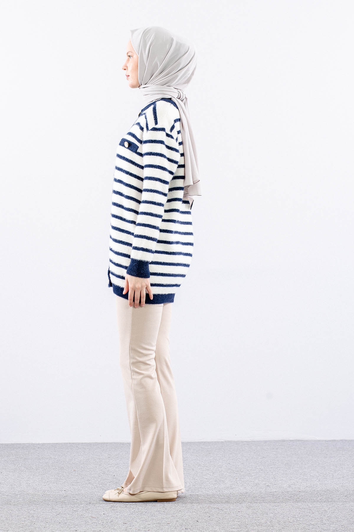 5733 Pelus Hirka Tek Cizgili - Lacivert_krem - 5