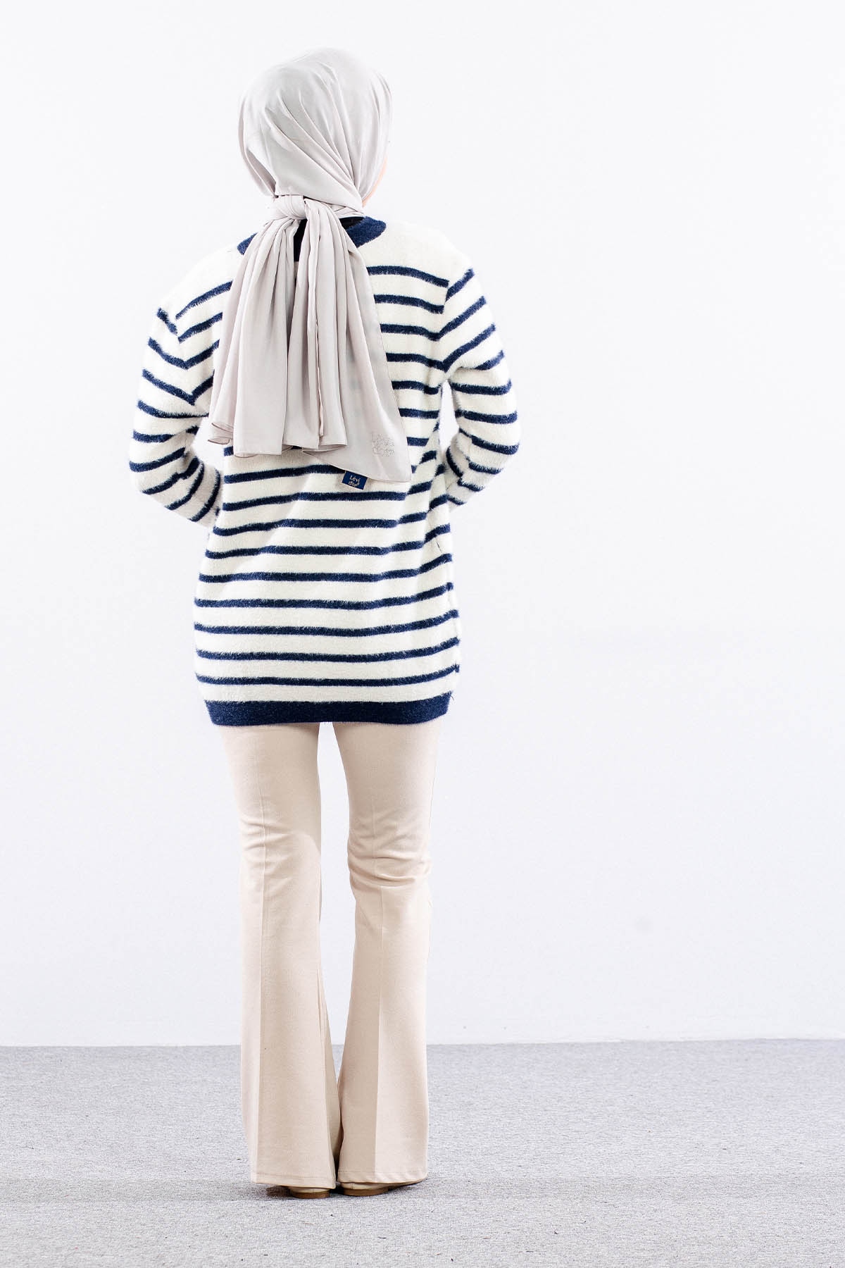 5733 Pelus Hirka Tek Cizgili - Lacivert_krem - 6