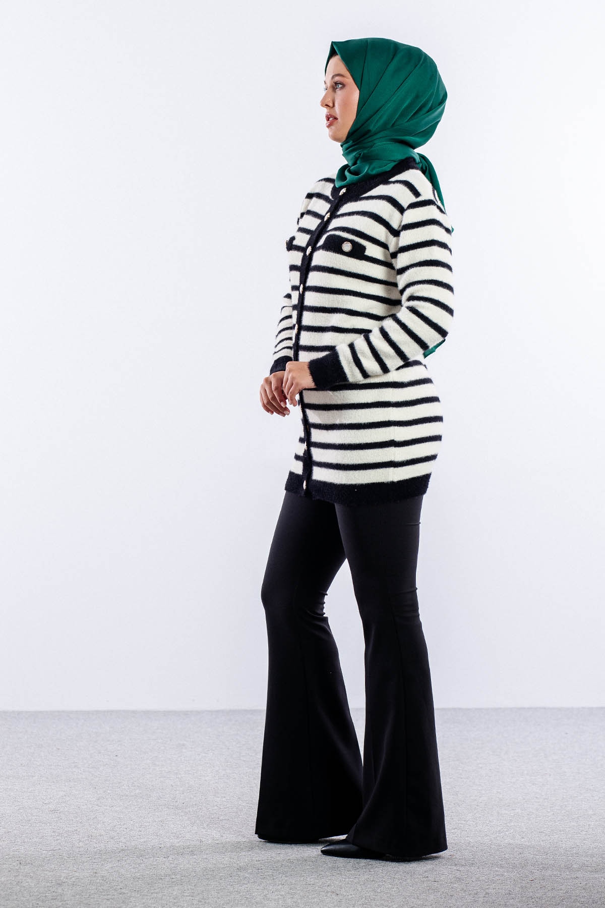 5733 Pelus Hirka Tek Cizgili - Siyah_ekru - 4