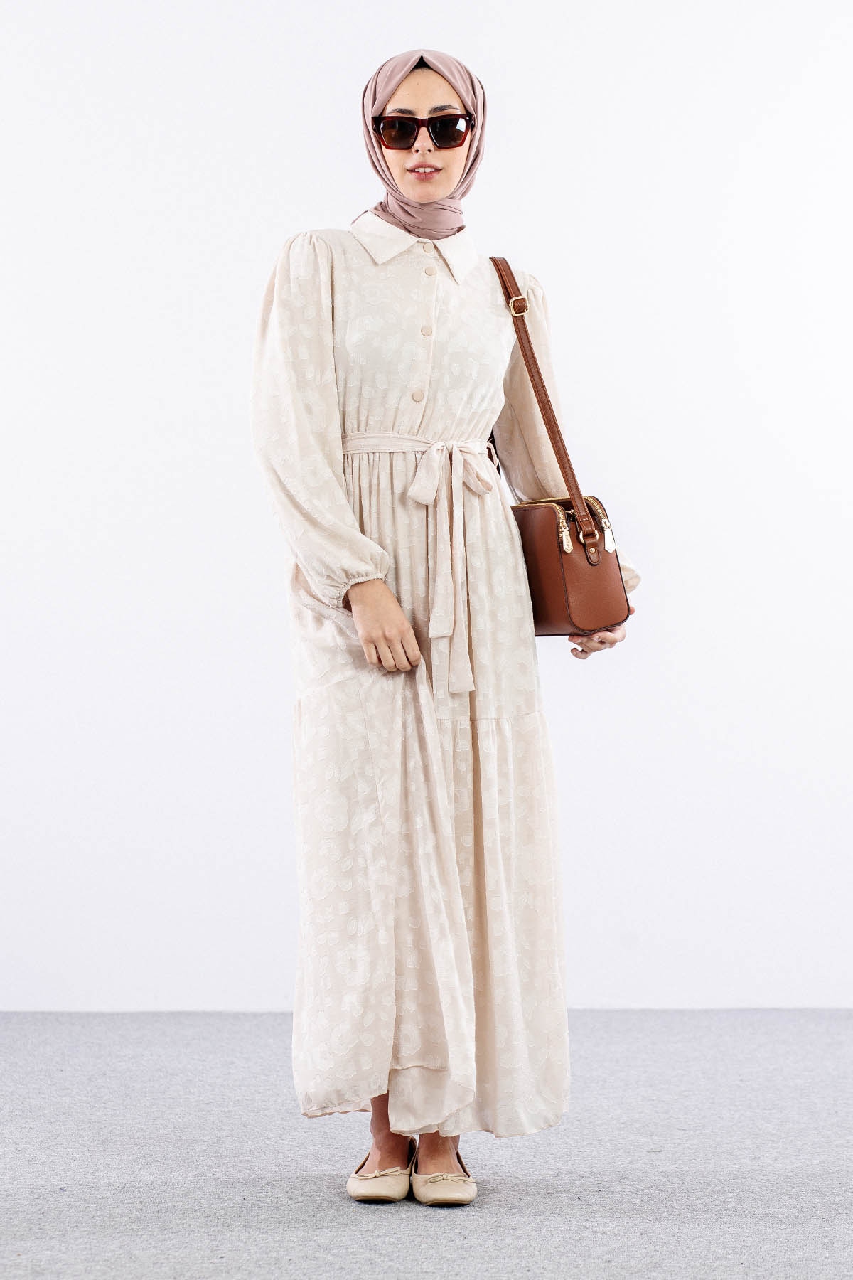 5830 Elbise 38-44 - Bej - 1