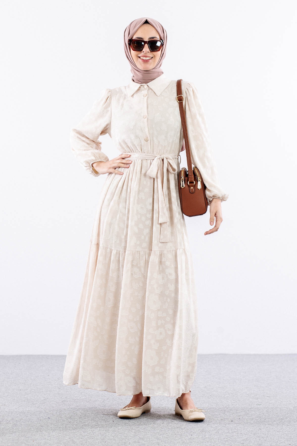 5830 Elbise 38-44 - Bej - 2