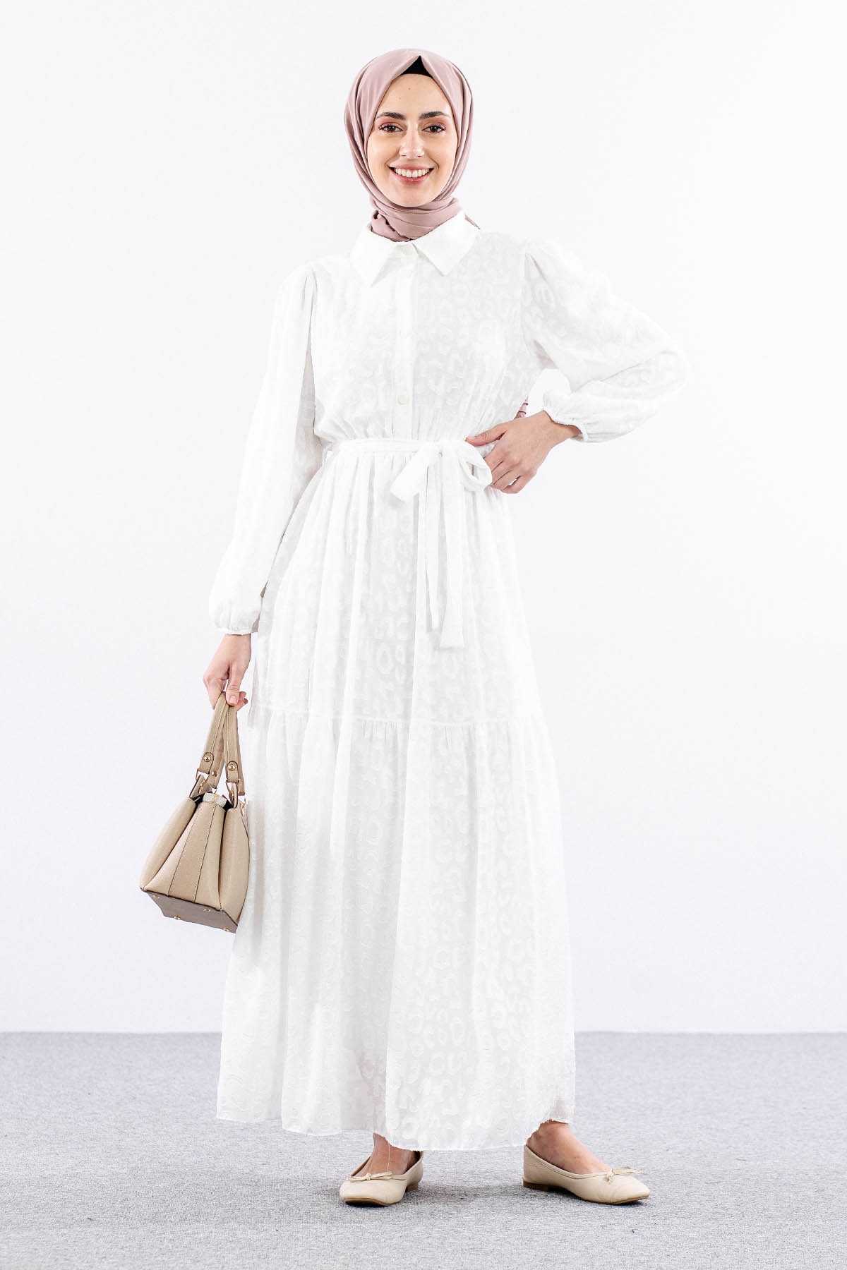 5830 Elbise 38-44 - Ekru - 2