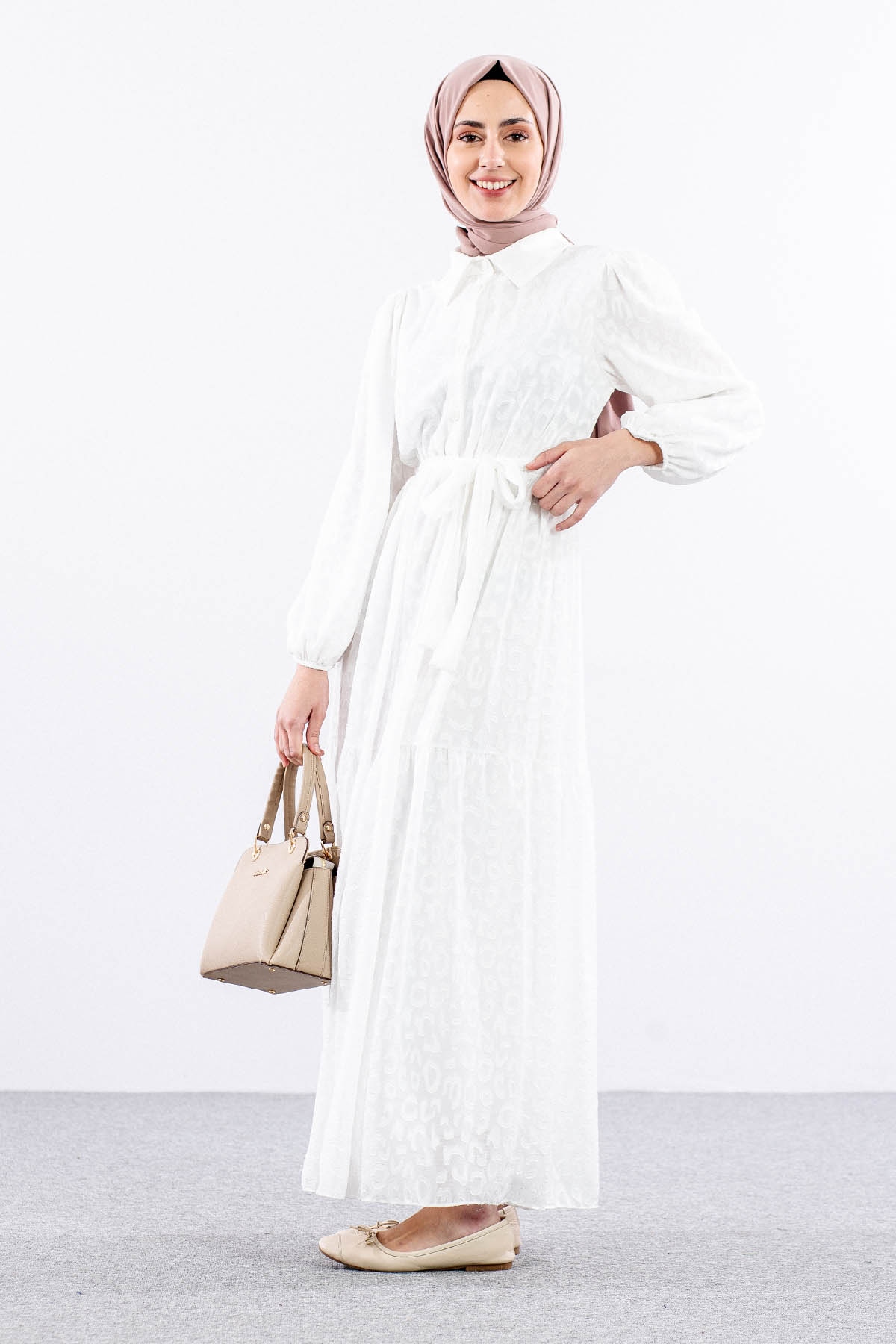 5830 Elbise 38-44 - Ekru - 4