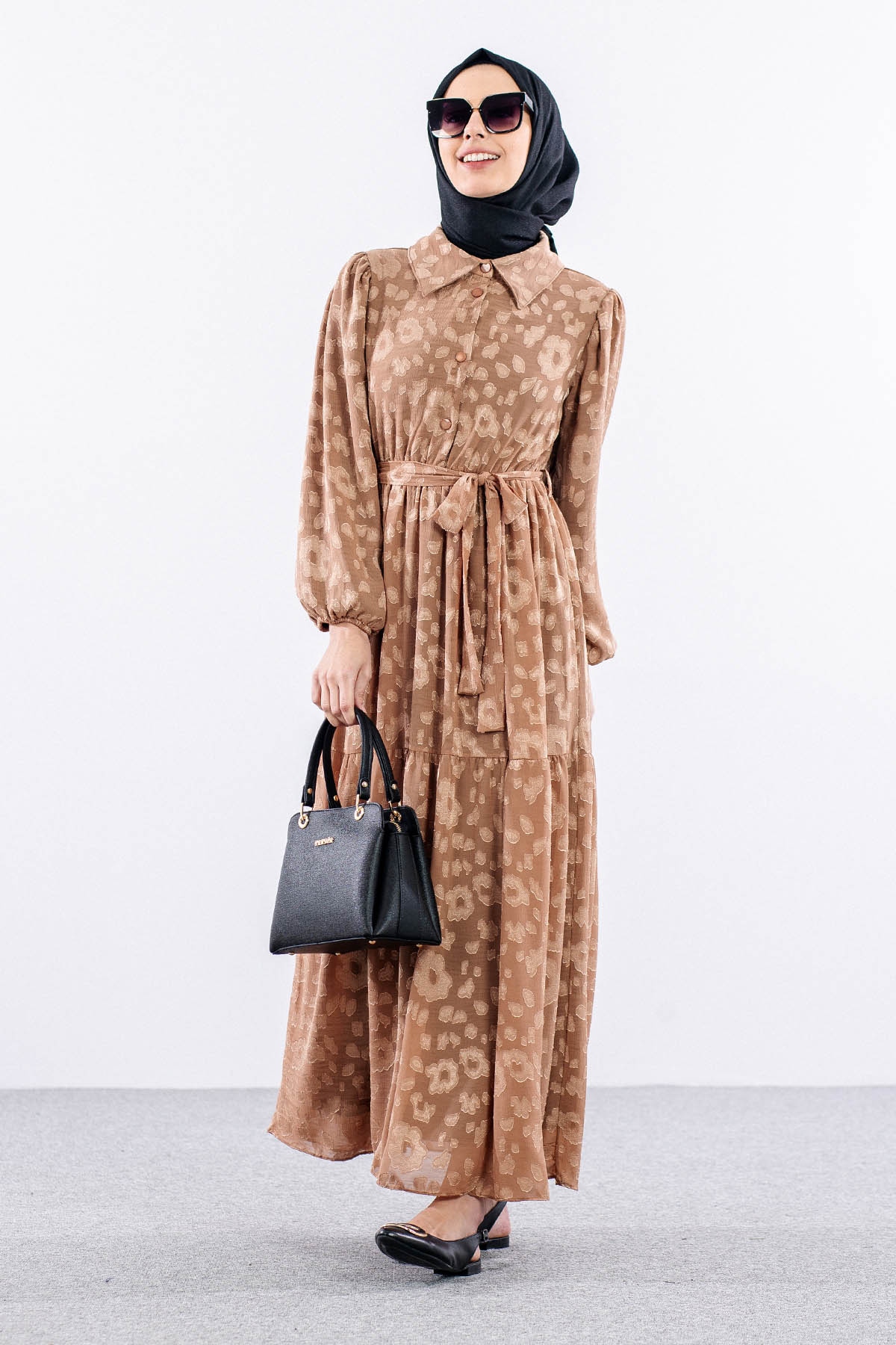 5830 Elbise 38-44 - Kahve - 3