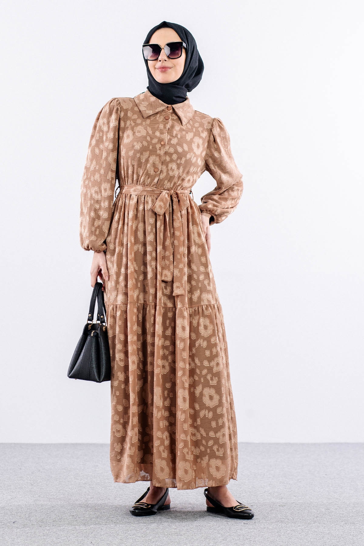 5830 Elbise 38-44 - Kahve - 4