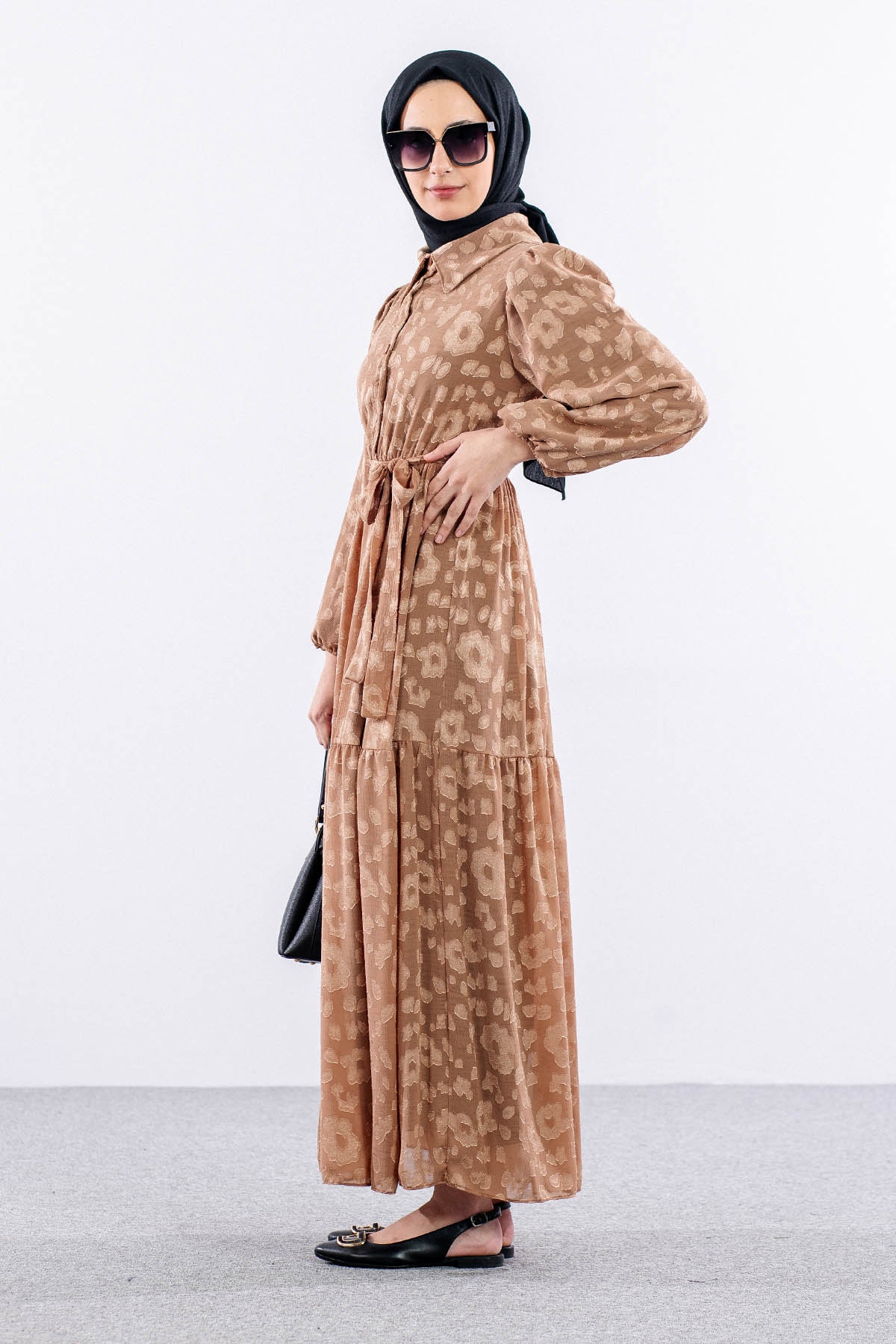 5830 Elbise 38-44 - Kahve - 5