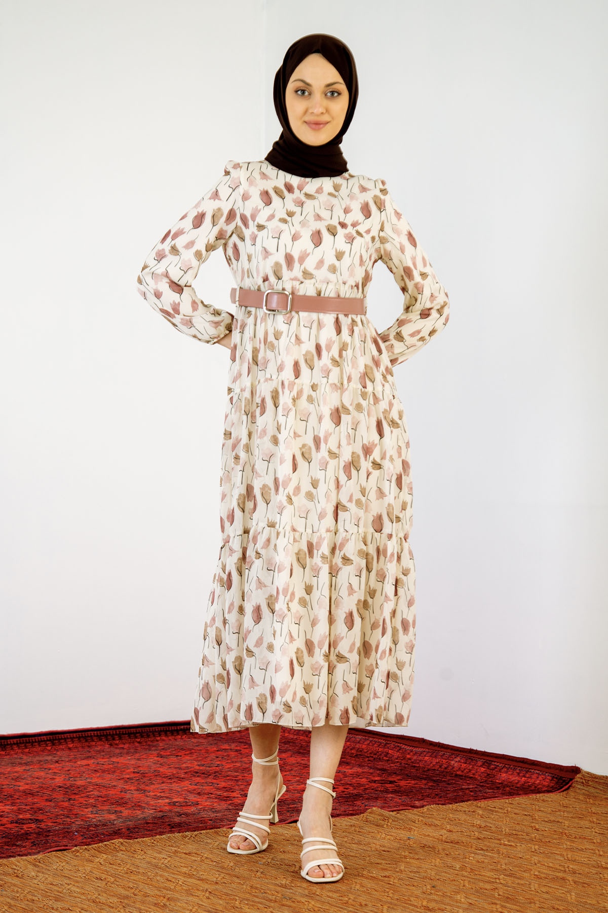 5840 Lale Des. Elbise 38-44 - Pudra - 1