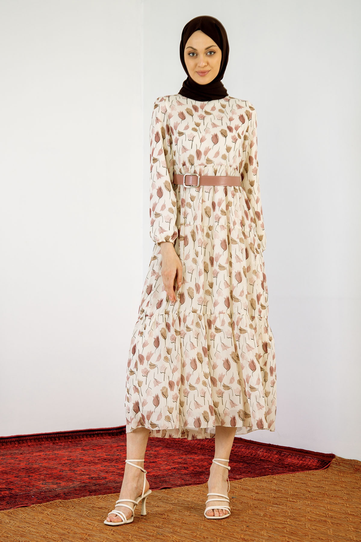 5840 Lale Des. Elbise 38-44 - Pudra - 3