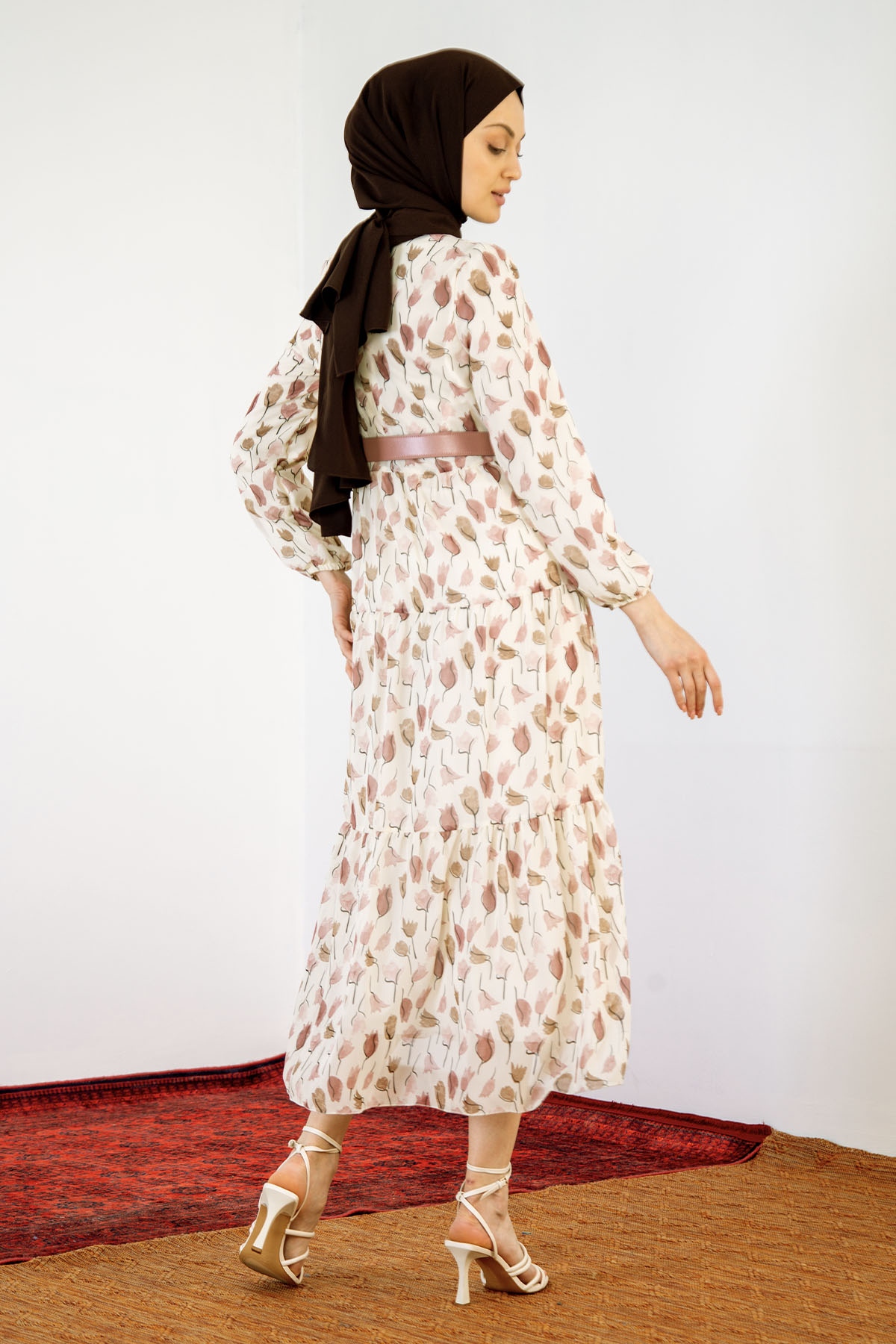 5840 Lale Des. Elbise 38-44 - Pudra - 5