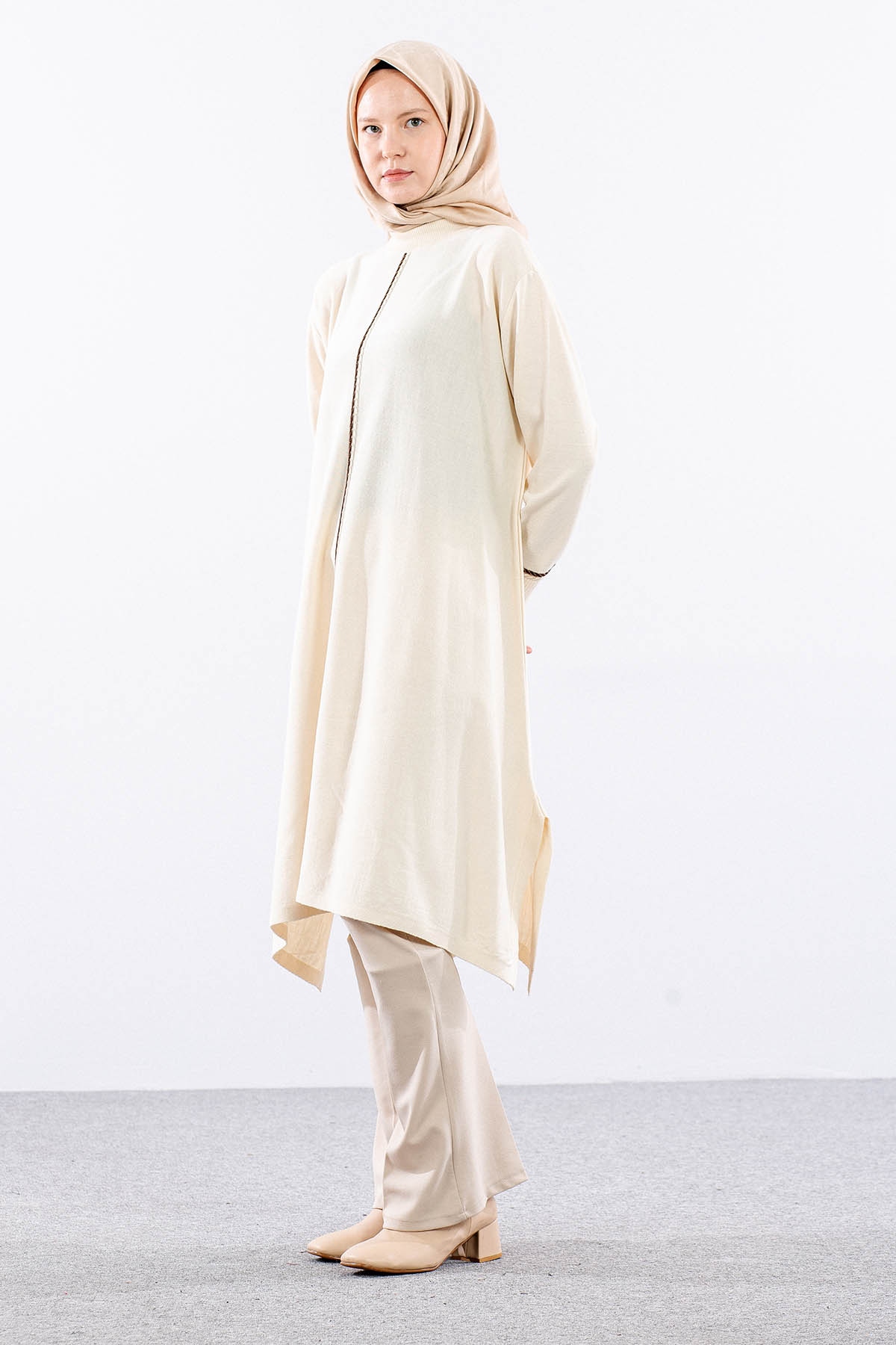 5865 Triko Panço Tek - Bej - 5