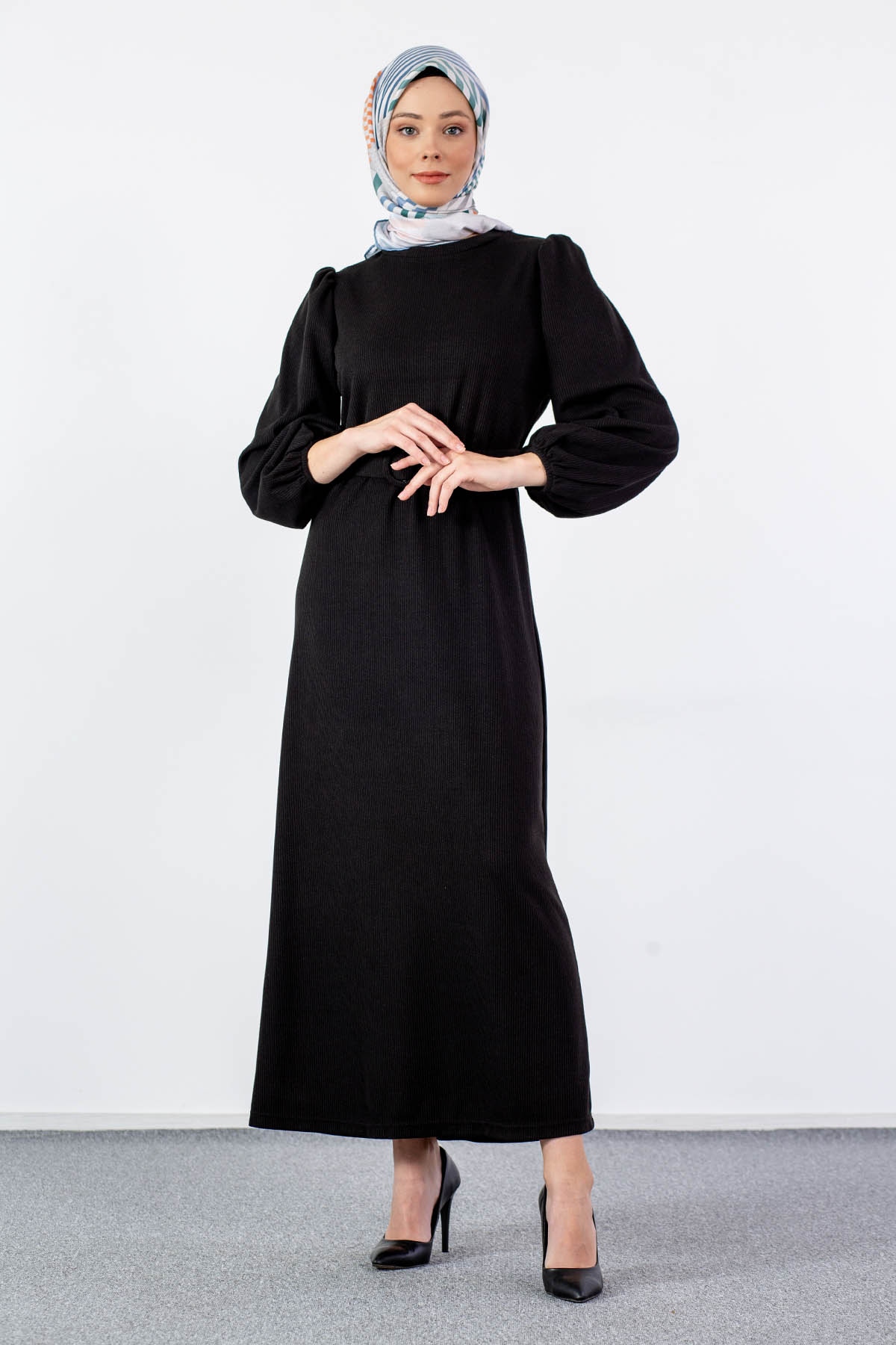 5901 Elbise 38-46 - Siyah - 3