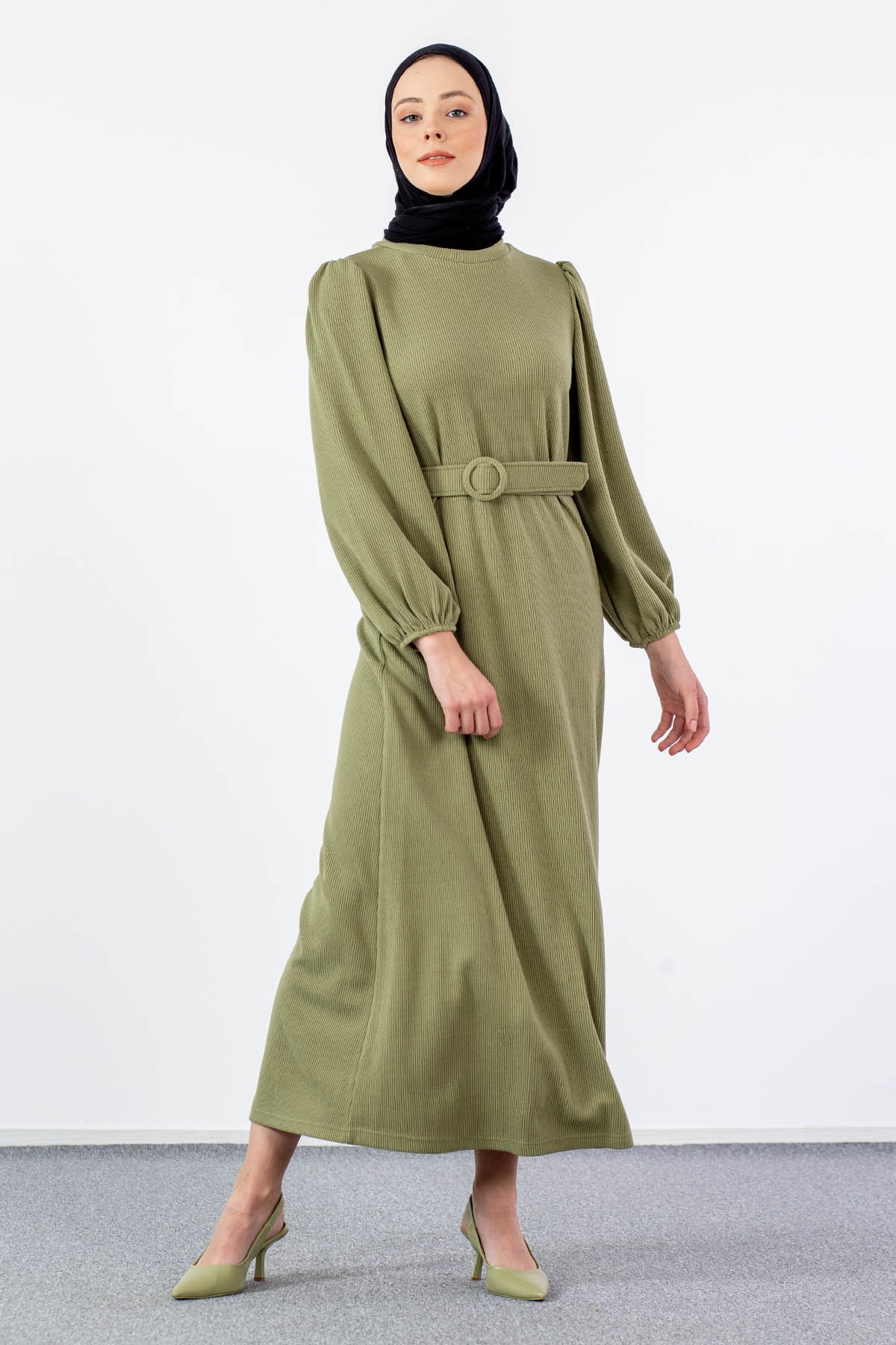 5901 Elbise 38-46 - Yesil - 1