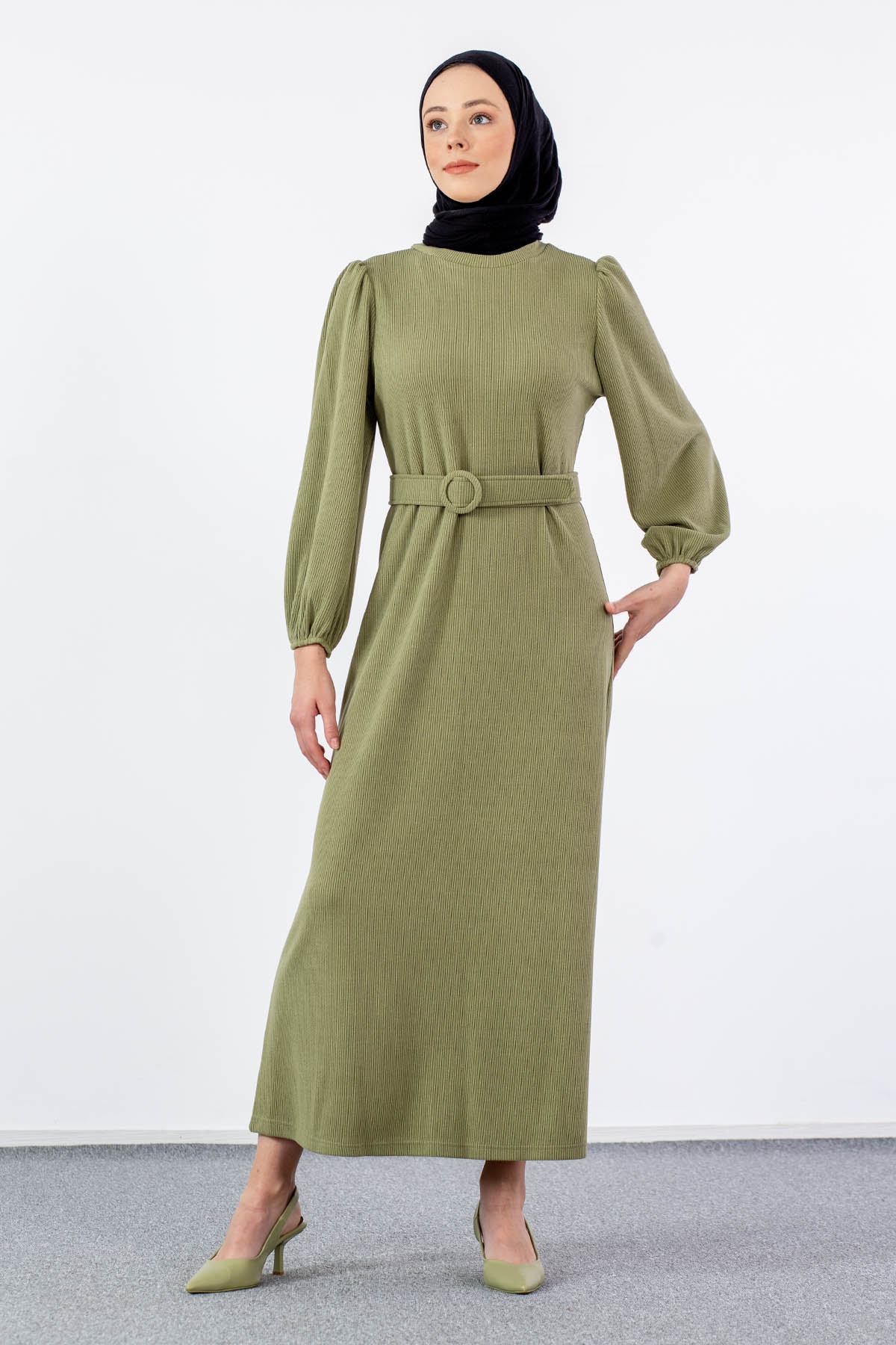 5901 Elbise 38-46 - Yesil - 3