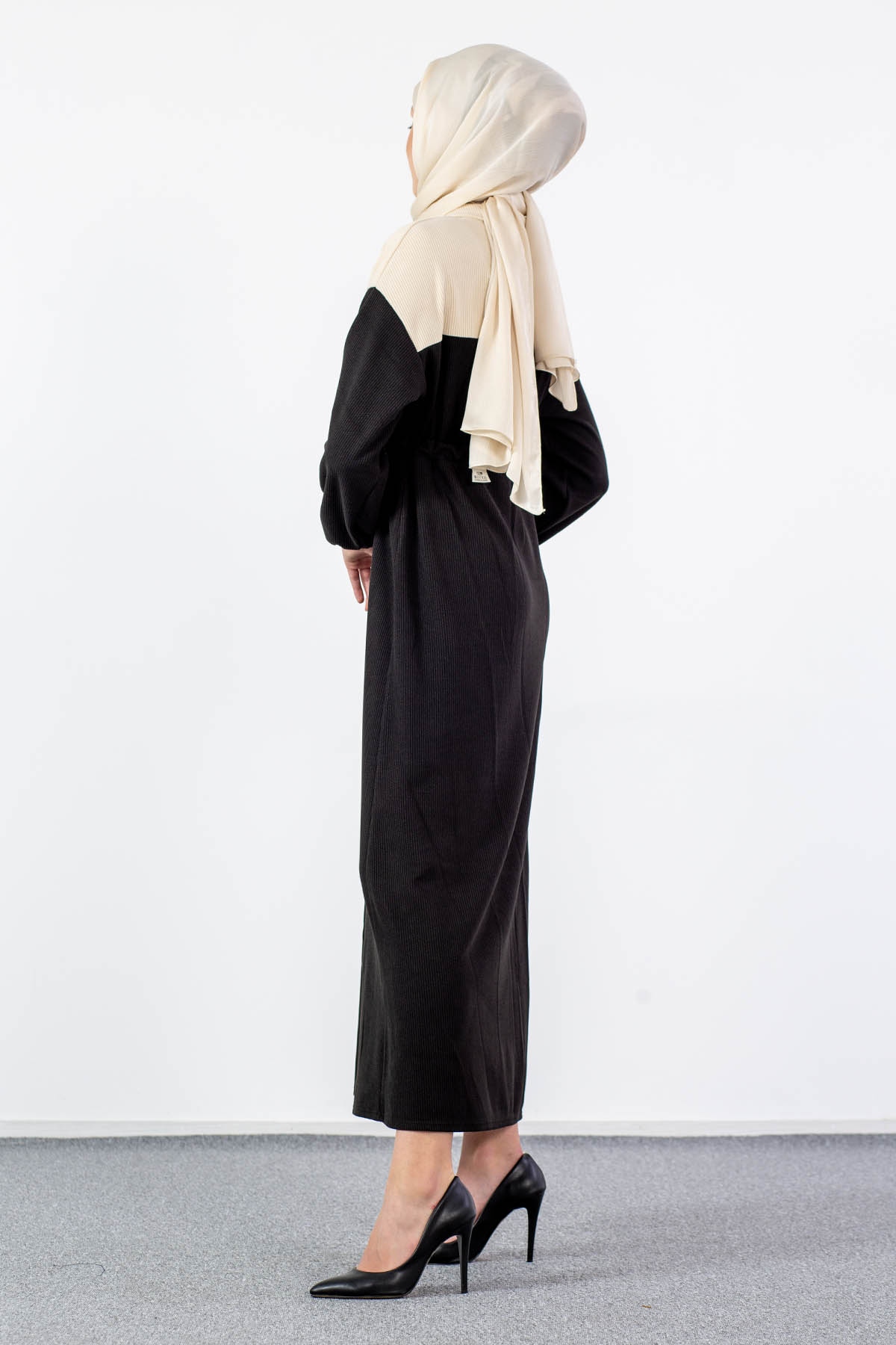 5903 Elbise 1-2-3 - Siyah_bej - 4
