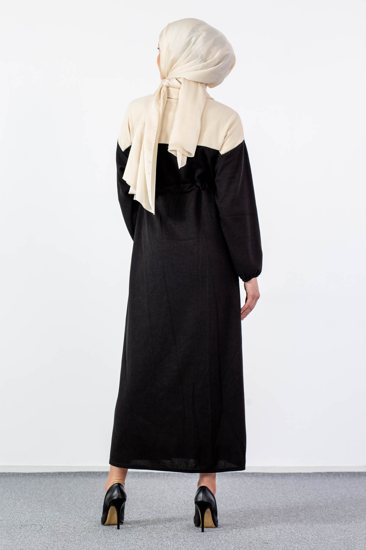 5903 Elbise 1-2-3 - Siyah_bej - 5