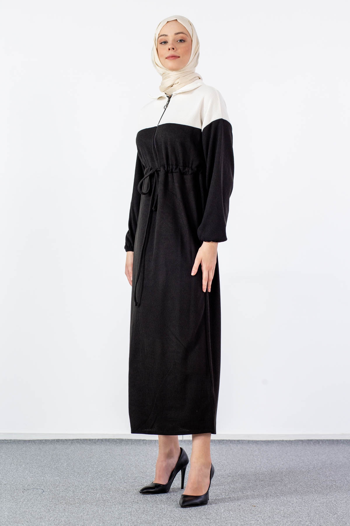 5903 Elbise 1-2-3 - Siyah_ekru - 1