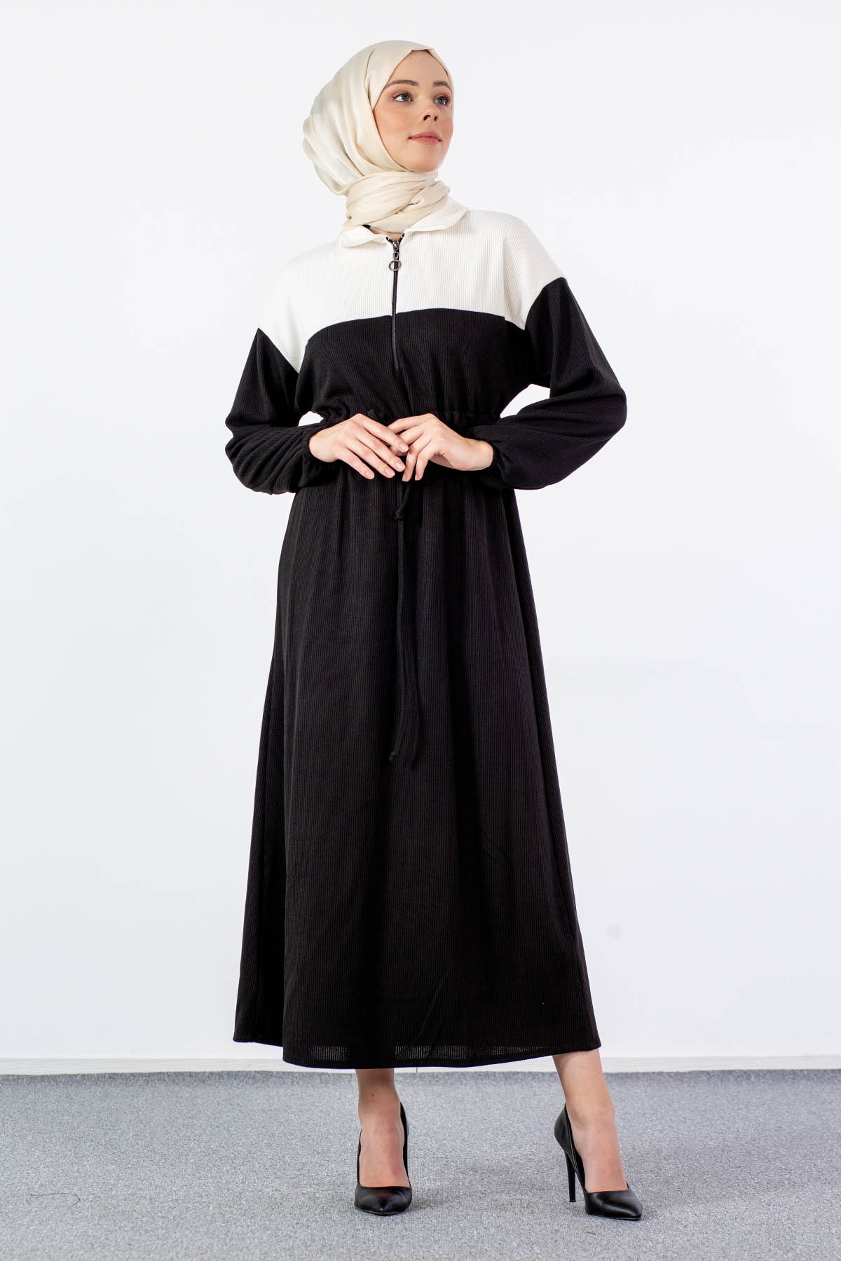 5903 Elbise 1-2-3 - Siyah_ekru - 2