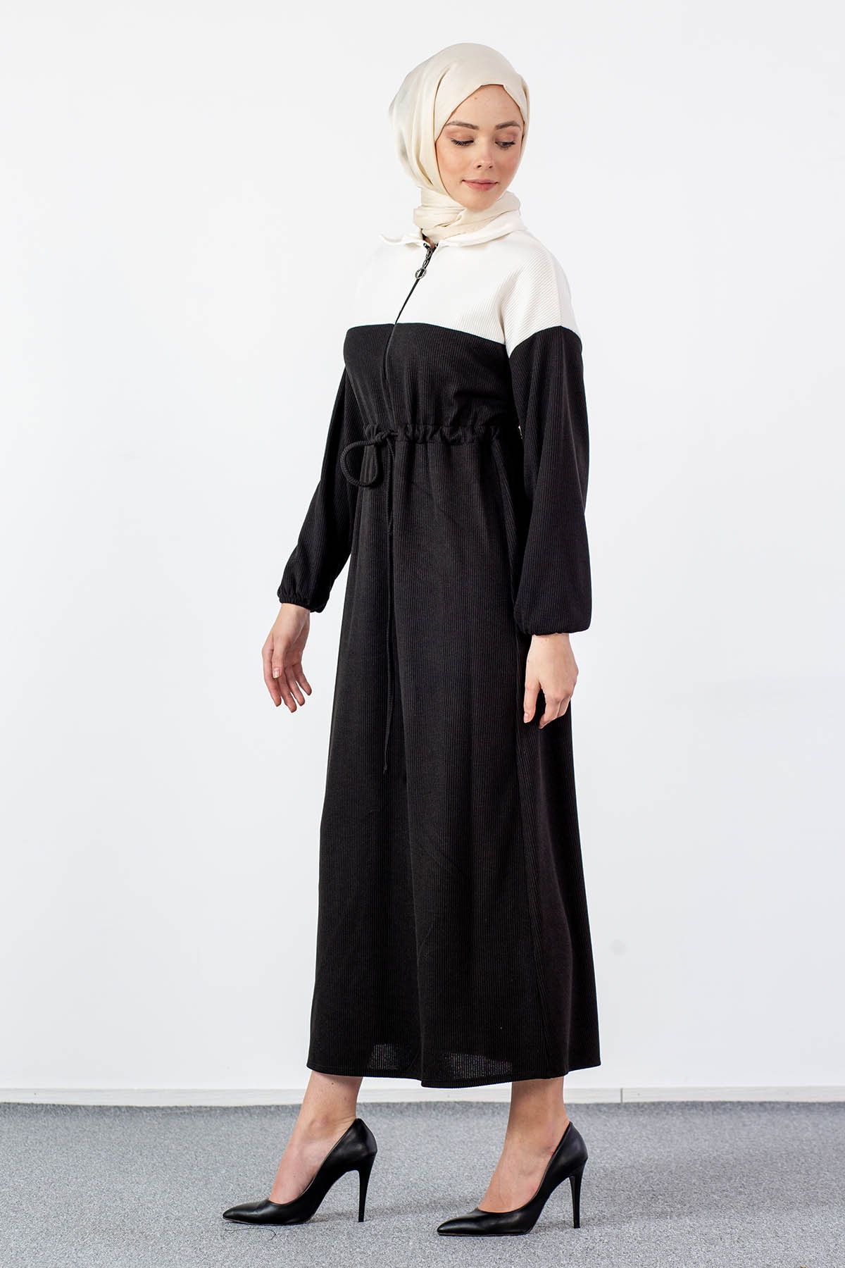 5903 Elbise 1-2-3 - Siyah_ekru - 3