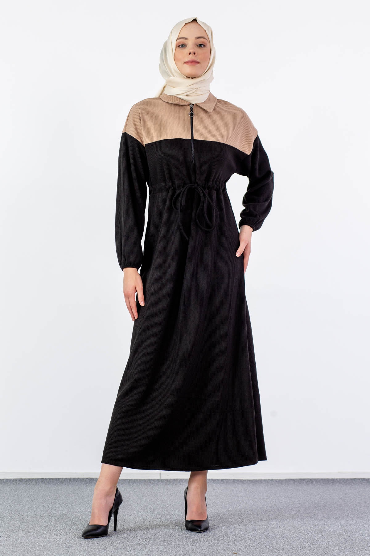 5903 Elbise 1-2-3 - Siyah_vizon - 1