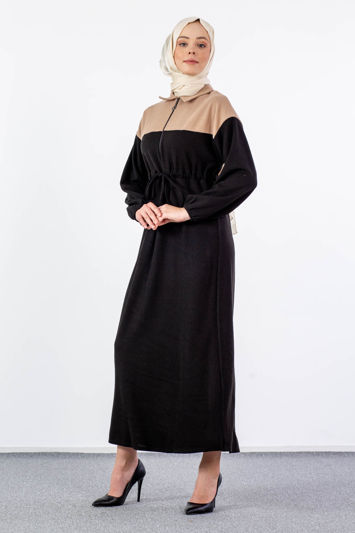 5903 Elbise 1-2-3 - Siyah_vizon - 3