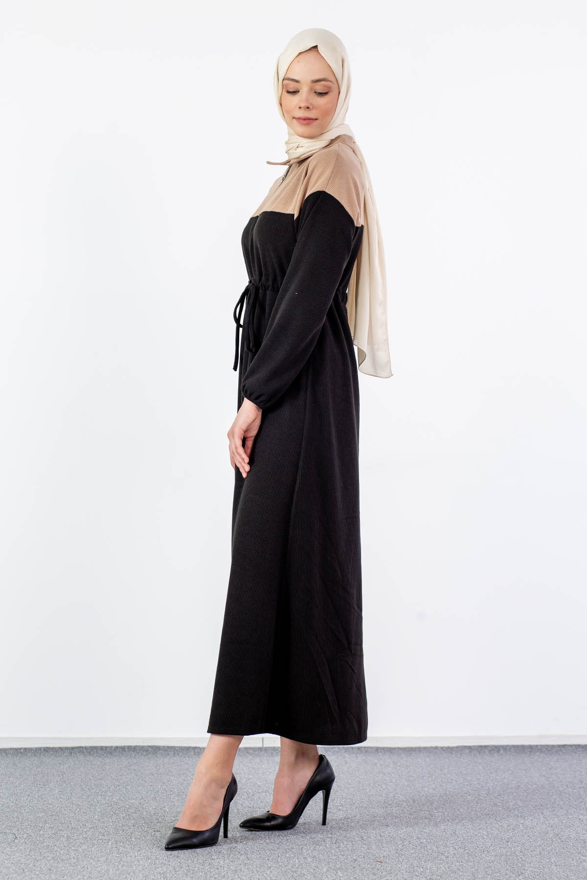 5903 Elbise 1-2-3 - Siyah_vizon - 4