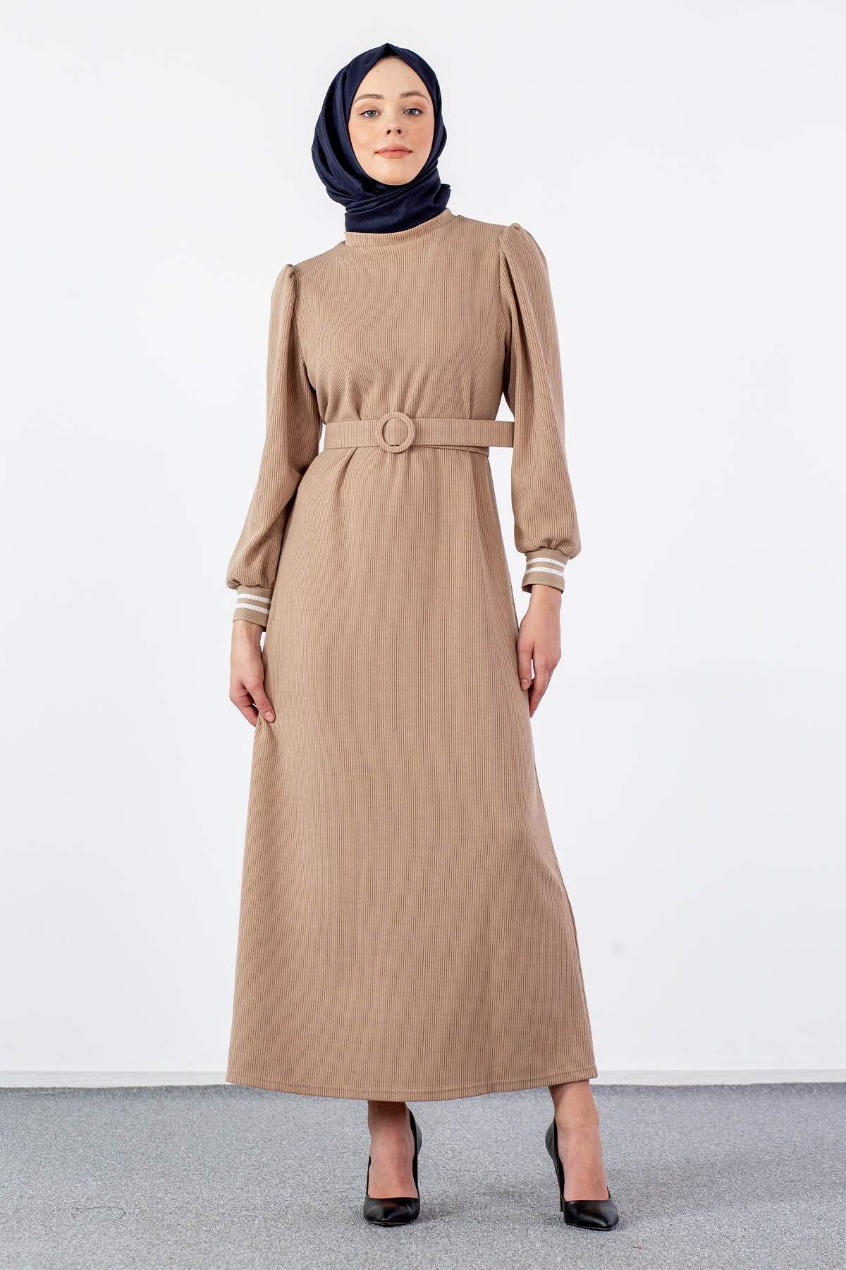 5904 Elbise 38-46 - Bej - 1