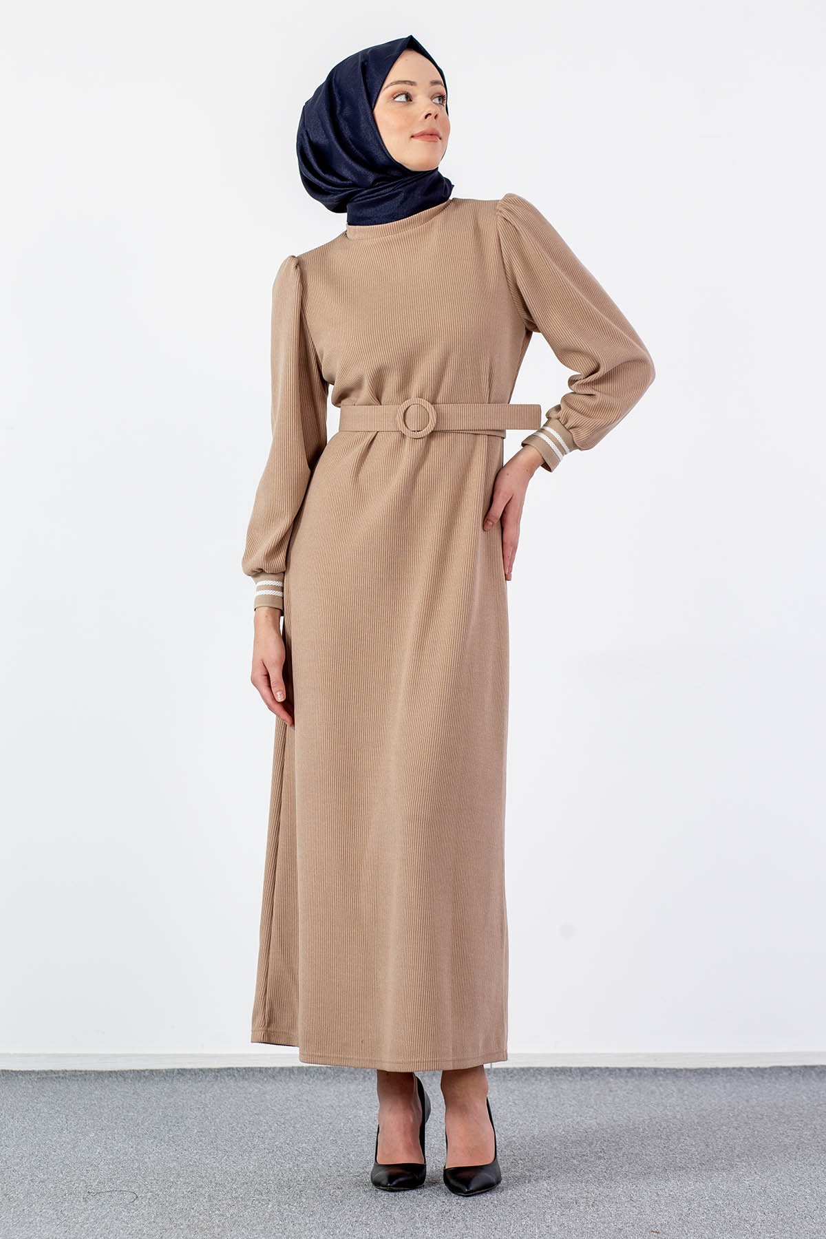 5904 Elbise 38-46 - Bej - 2