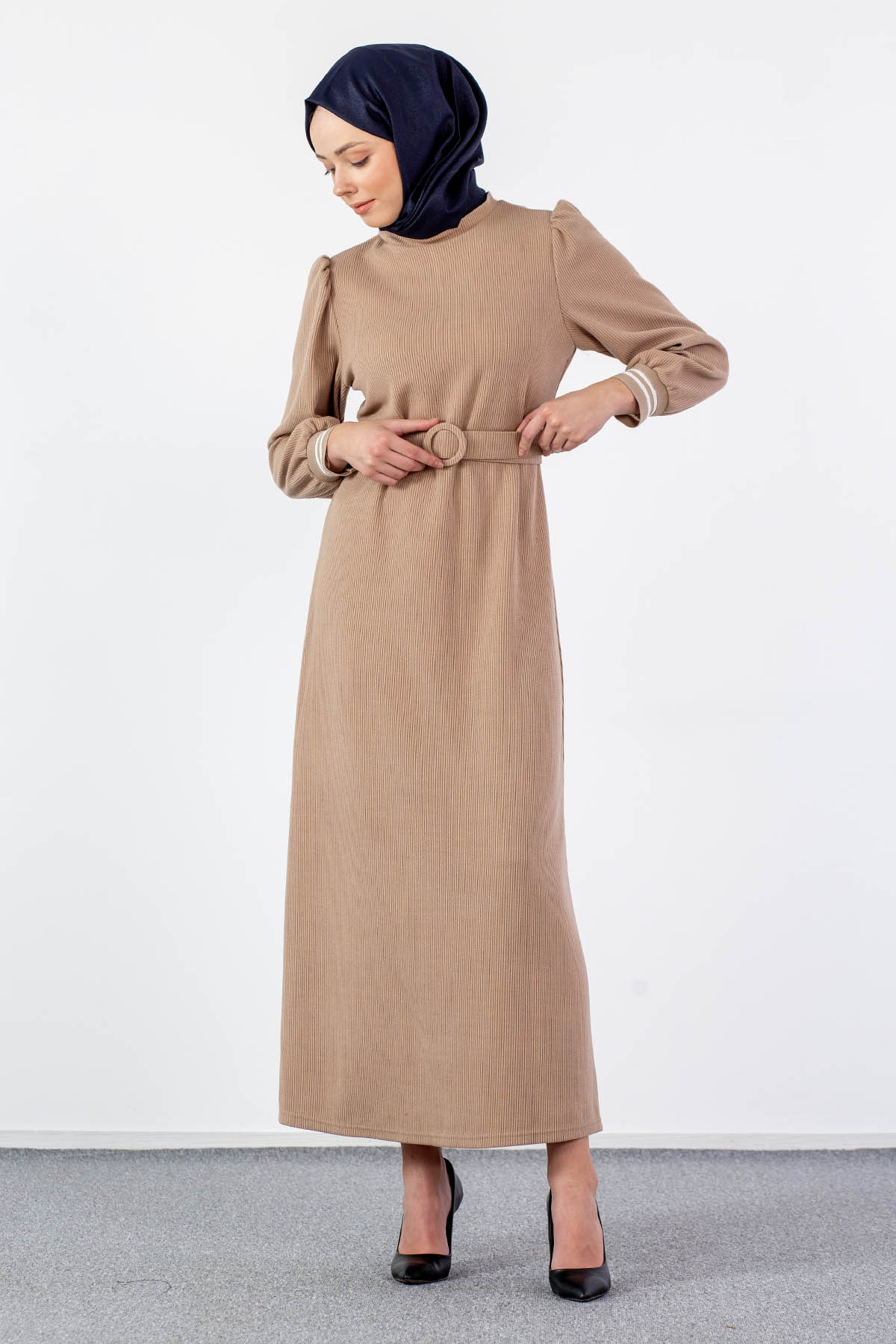 5904 Elbise 38-46 - Bej - 3