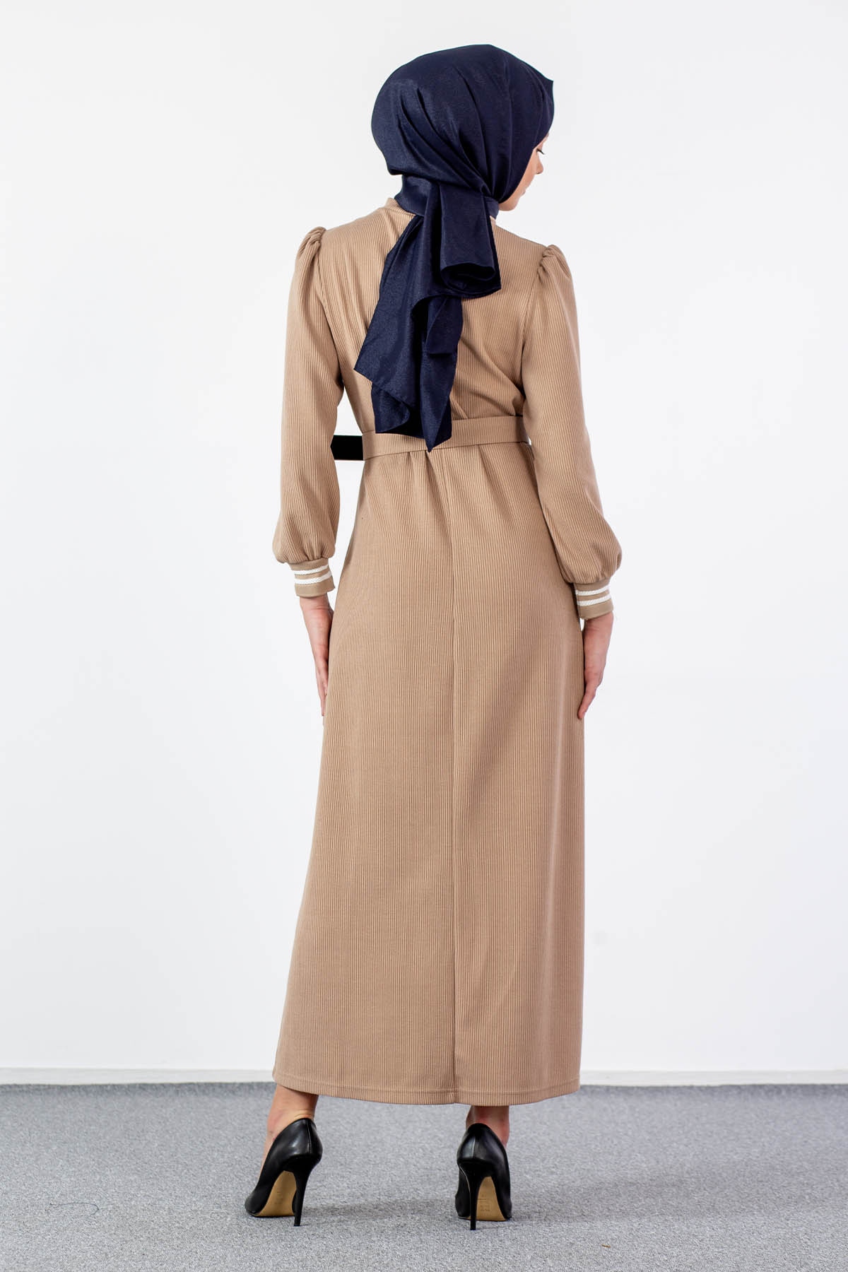 5904 Elbise 38-46 - Bej - 5